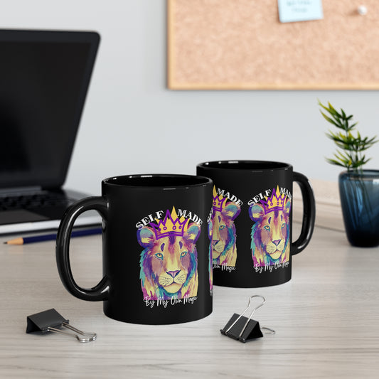 Classic Crown Lion in Royal Purple: 11oz Black Mug with Glossy Finish