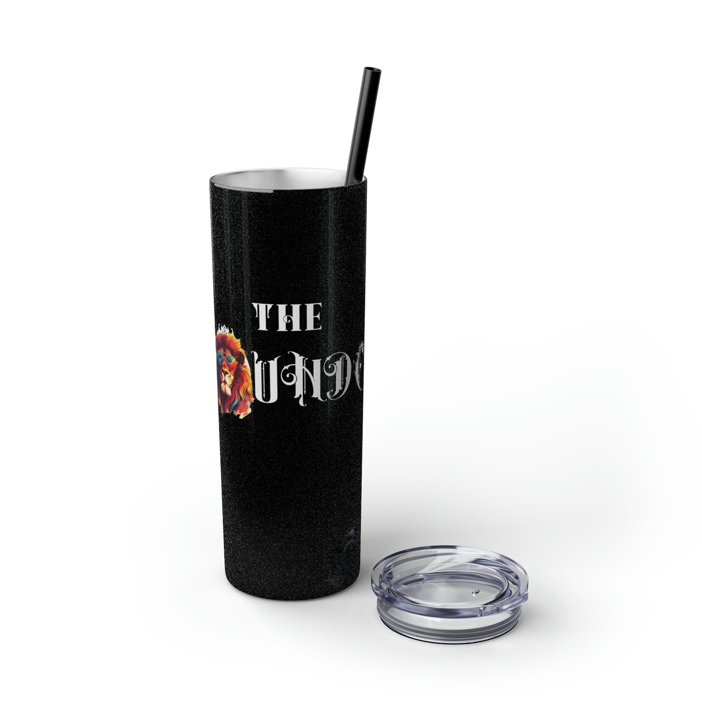 THE FOUNDER: Lion Graphic Skinny Tumbler with Straw, 20oz (Black Matte Finish or Black Glitter Glossy Finish)