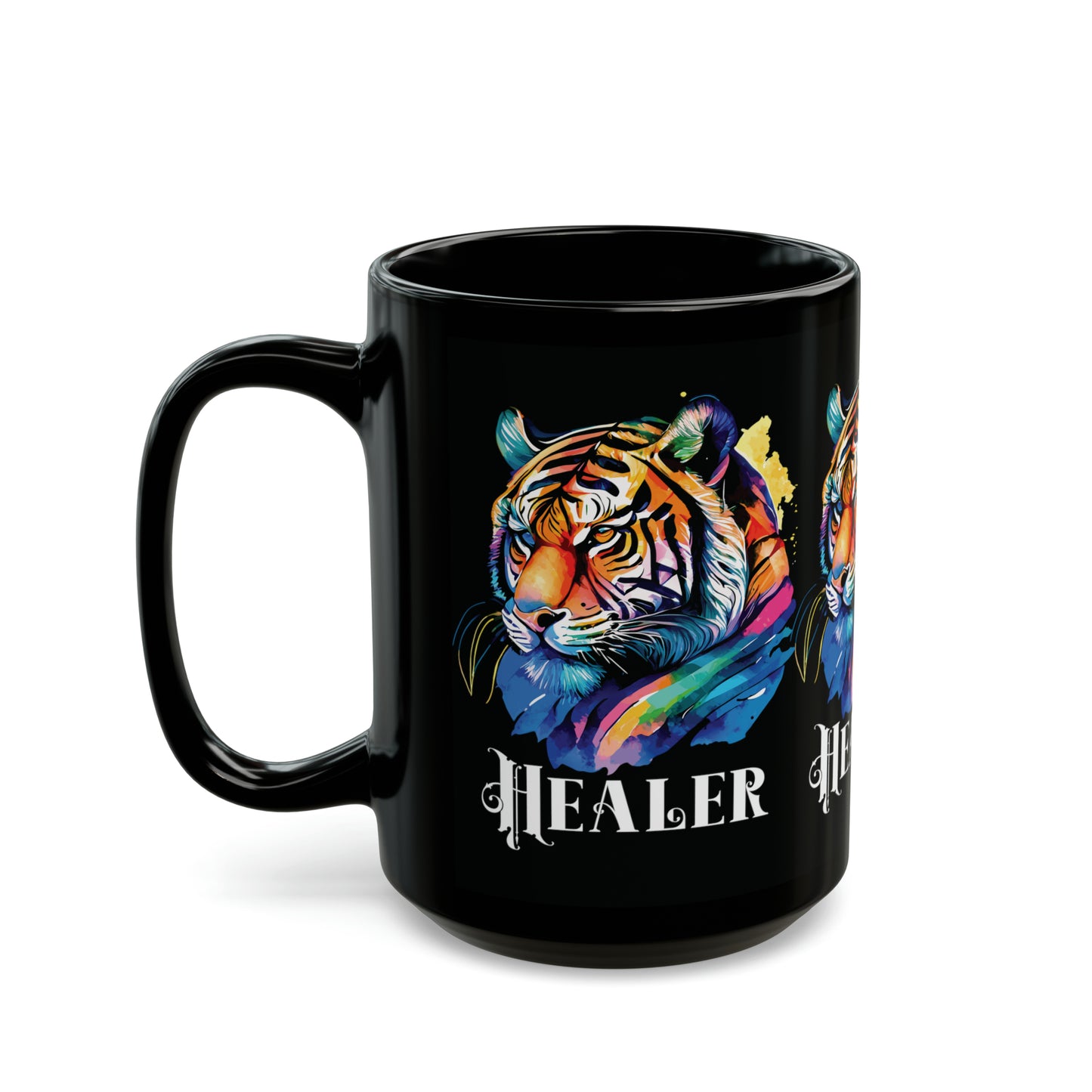 HEALER: Tiger Graphic Glossy Black Mug (11oz, 15oz)