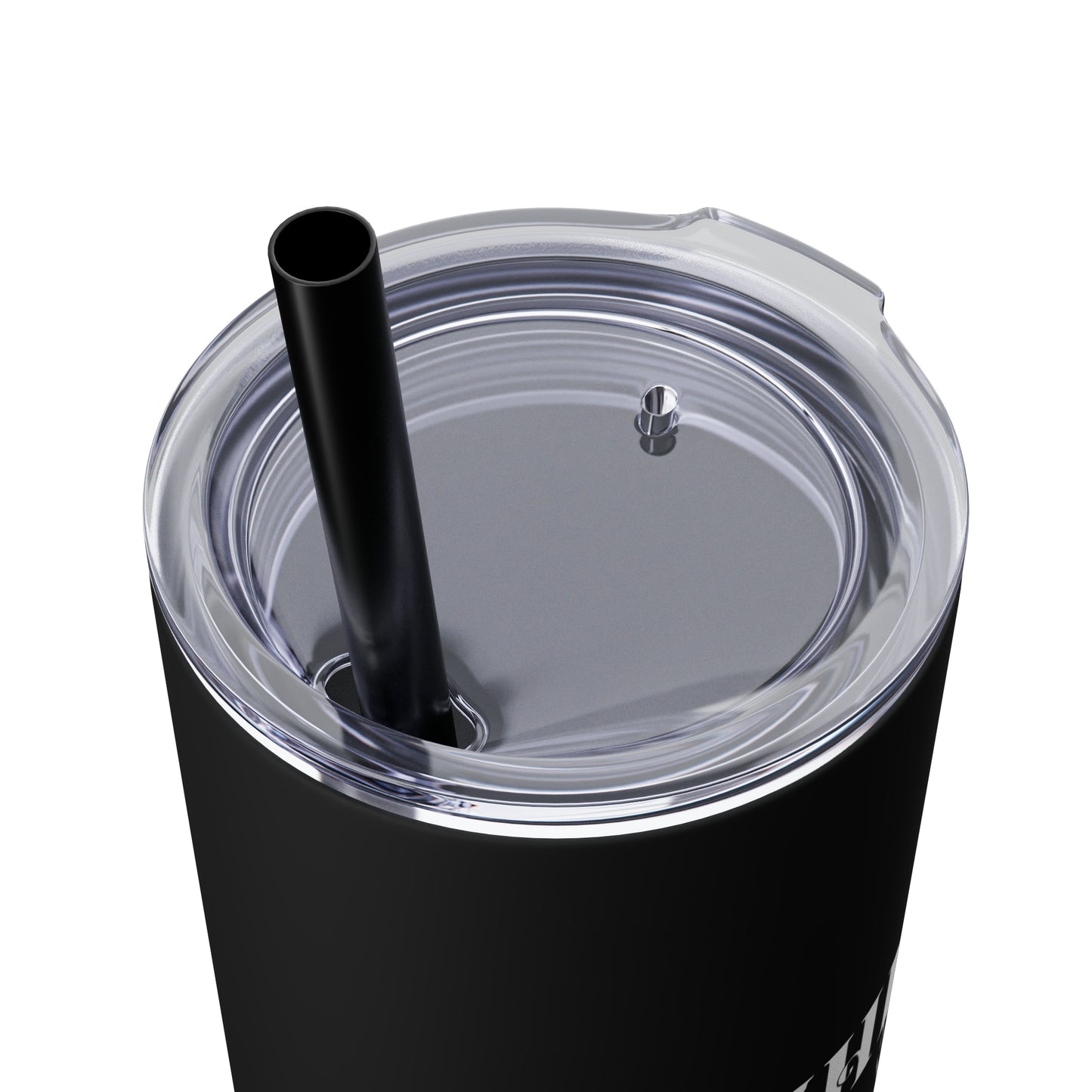 THE FOUNDER: Lion Graphic Skinny Tumbler with Straw, 20oz (Black Matte Finish or Black Glitter Glossy Finish)