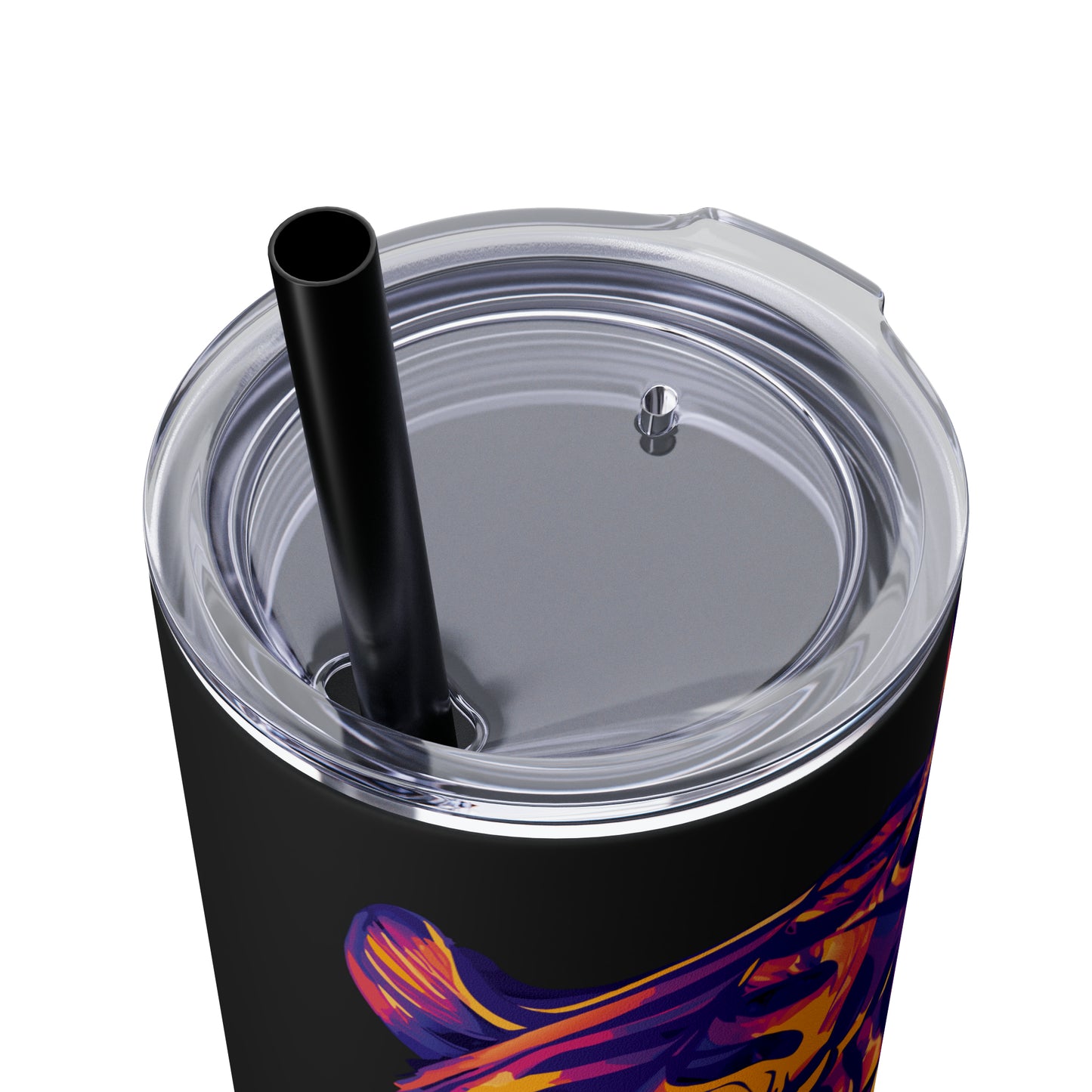 ARTIST: Tiger Graphic Skinny Tumbler with Straw, 20oz (Black Matte Finish or Black Glitter Glossy Finish)