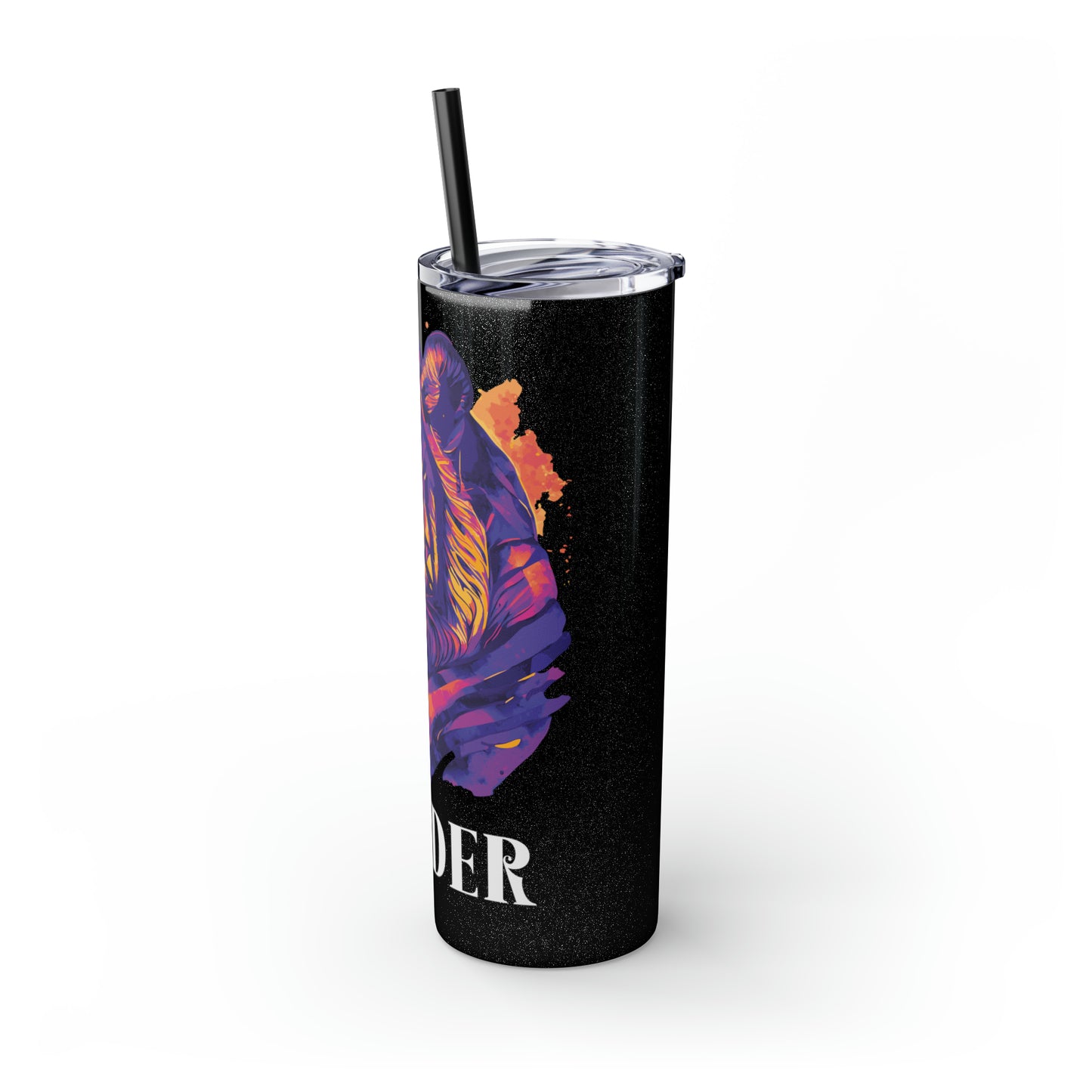 BUILDER: Tiger Graphic Skinny Tumbler with Straw, 20oz (Black Matte Finish or Black Glitter Glossy Finish)