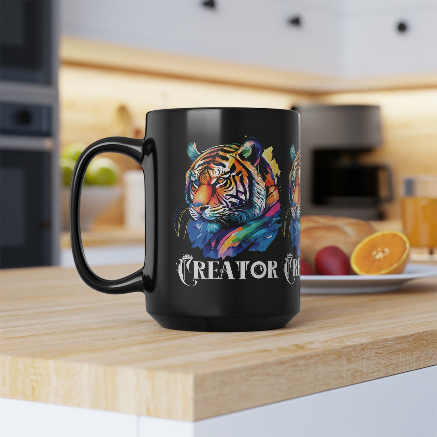 CREATOR: Tiger Graphic Glossy Black Mug (11oz, 15oz)