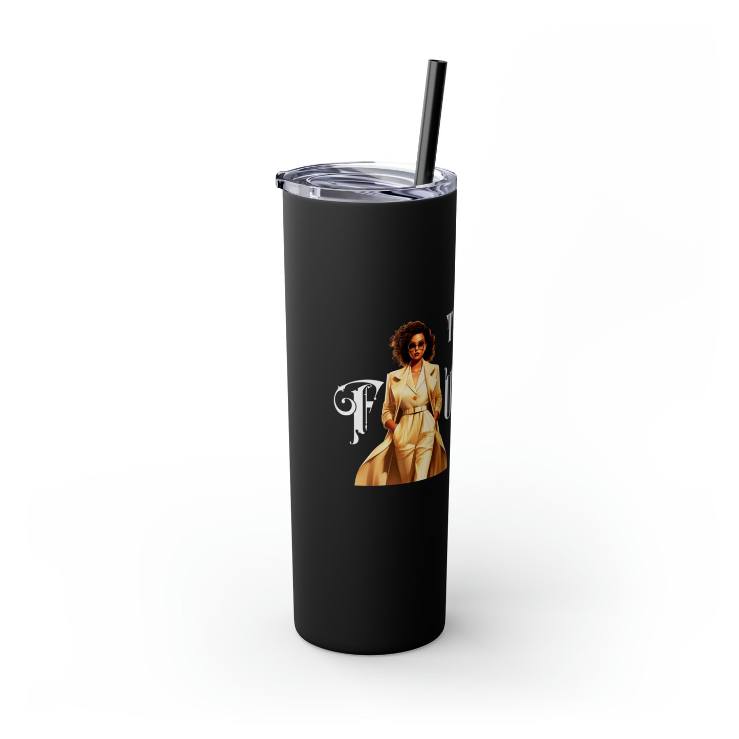 THE FOUNDER: Lady Boss Graphic Skinny Tumbler with Straw, 20oz (Black Matte Finish or Black Glitter Glossy Finish)