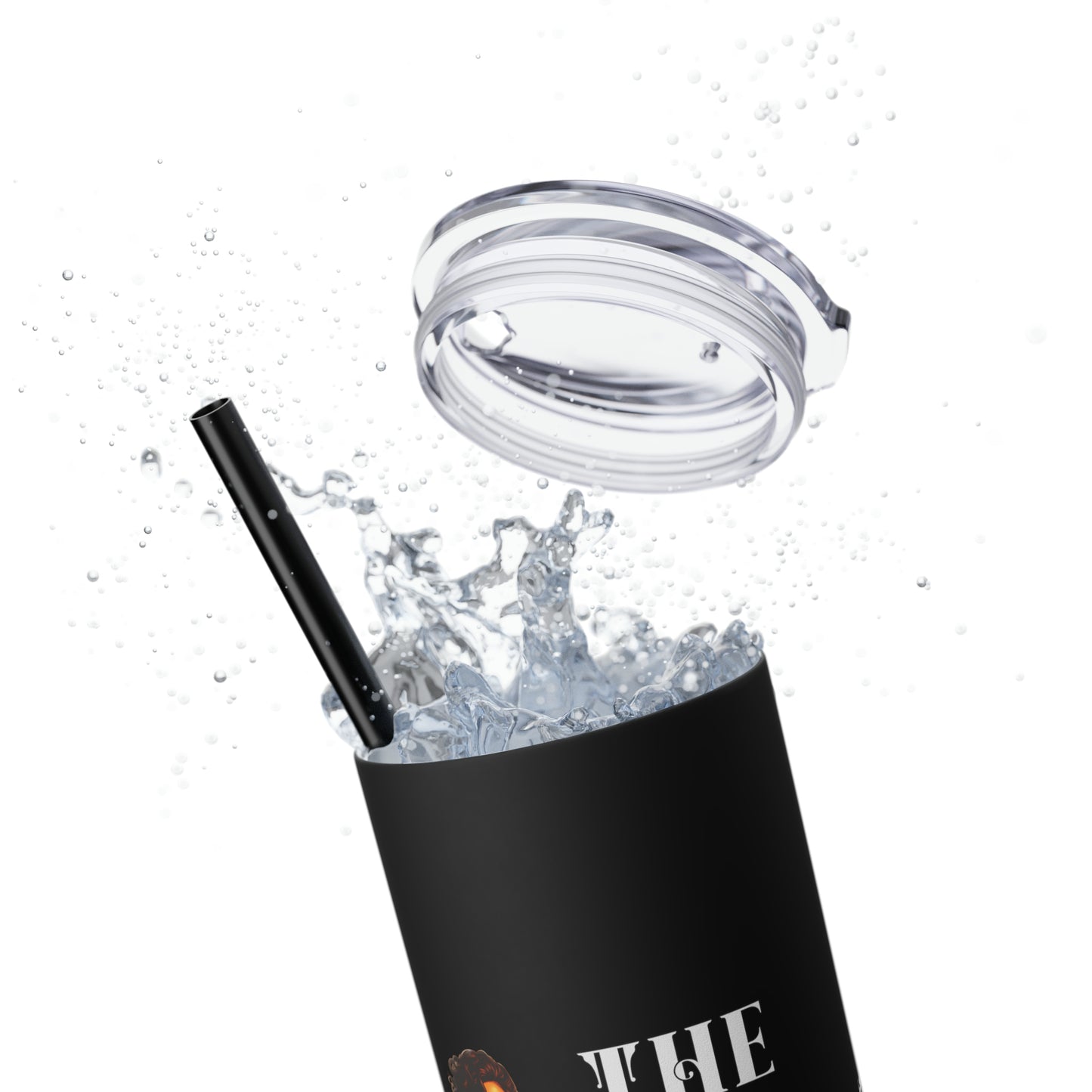 THE FOUNDER: Lady Boss Graphic Skinny Tumbler with Straw, 20oz (Black Matte Finish or Black Glitter Glossy Finish)