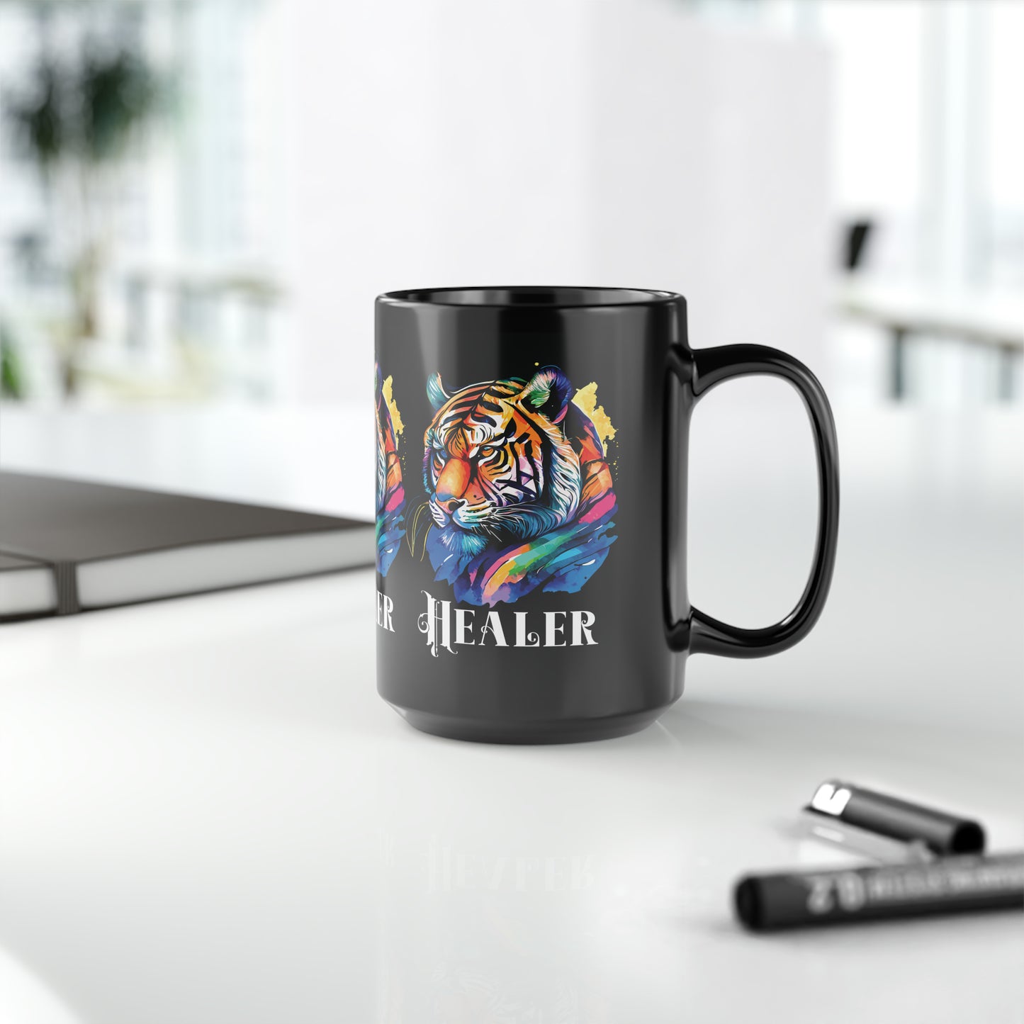 HEALER: Tiger Graphic Glossy Black Mug (11oz, 15oz)