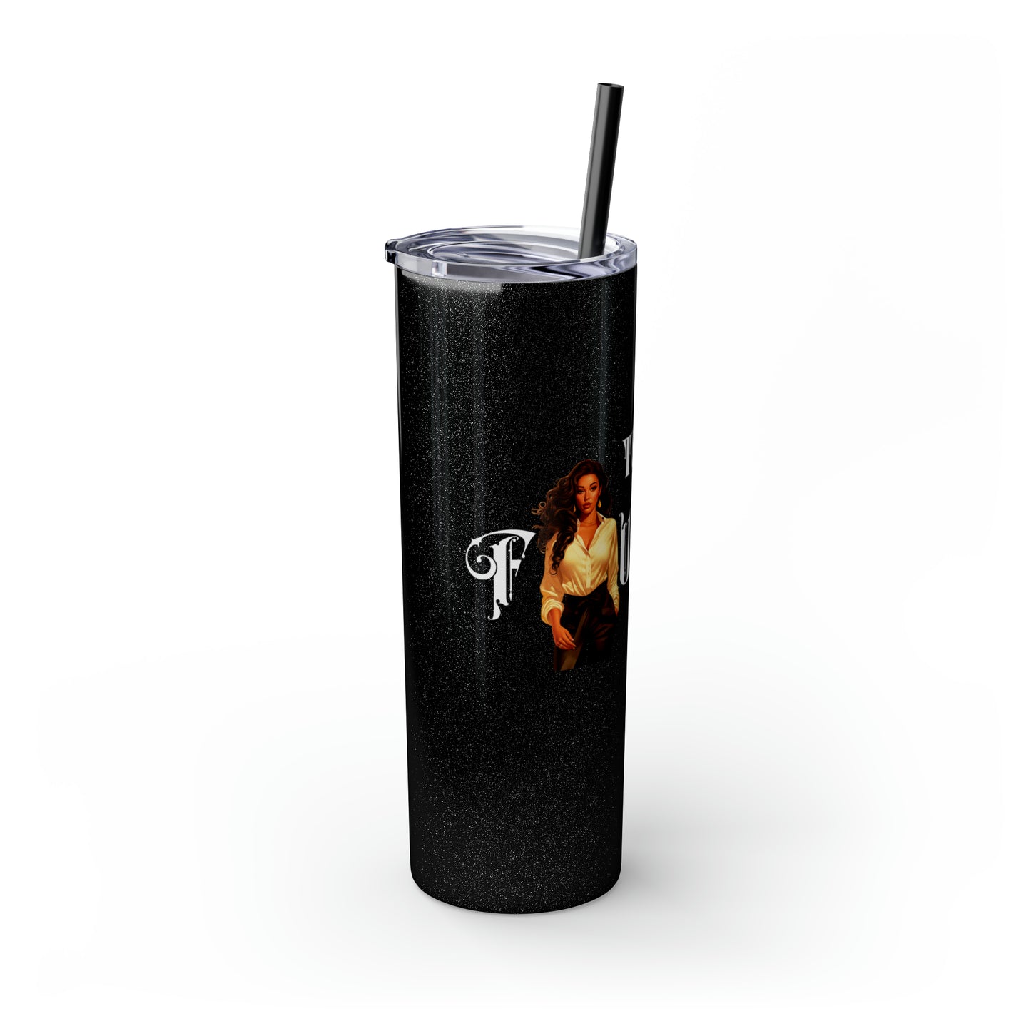 THE FOUNDER: Lady Boss Graphic Skinny Tumbler with Straw, 20oz (Black Matte Finish or Black Glitter Glossy Finish)