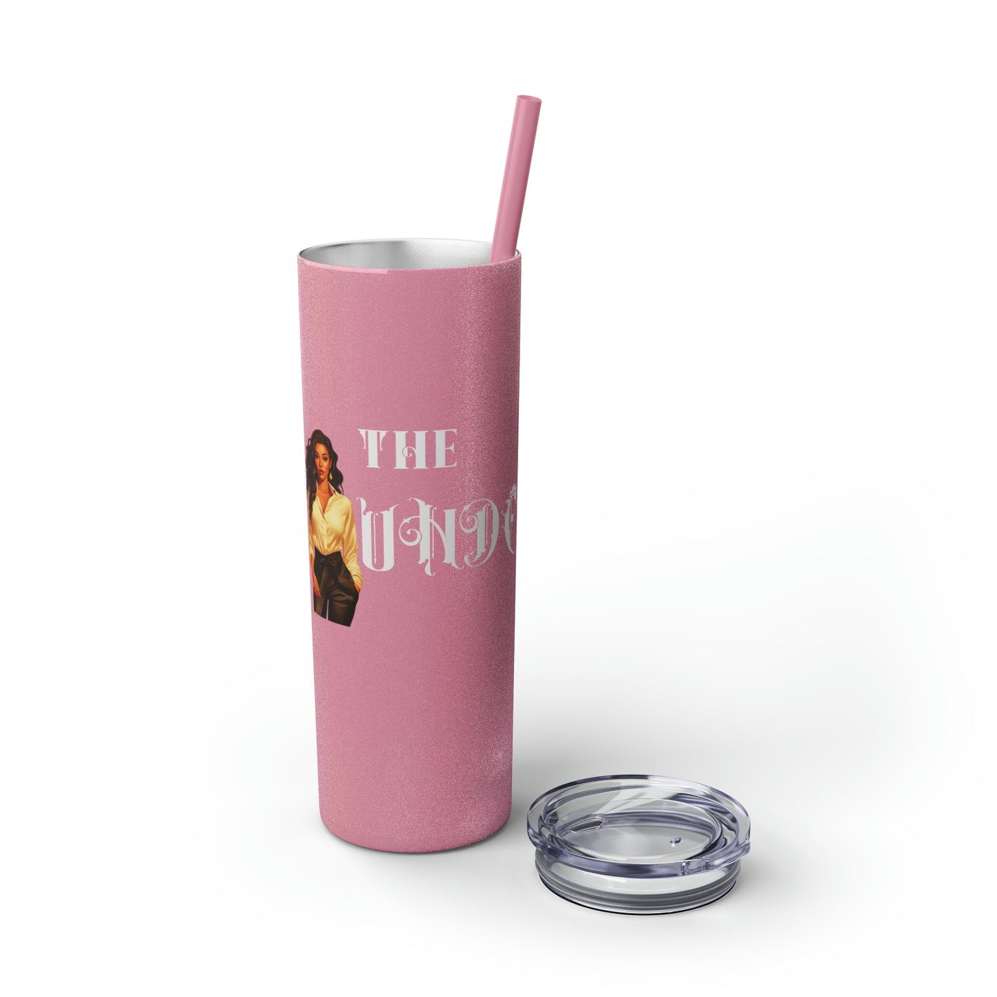 THE FOUNDER: Lady Boss Graphic Skinny Tumbler with Straw, 20oz (Black Matte Finish or Black Glitter Glossy Finish)