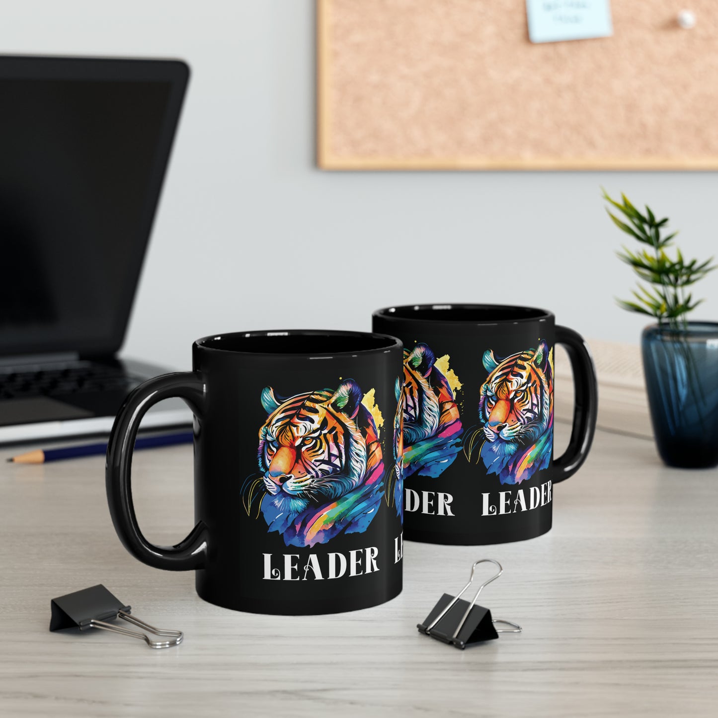 LEADER: Tiger Graphic Glossy Black Mug (11oz, 15oz)