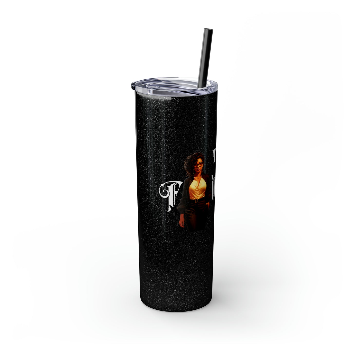 THE FOUNDER: Lady Boss Graphic Skinny Tumbler with Straw, 20oz (Black Matte Finish or Black Glitter Glossy Finish)