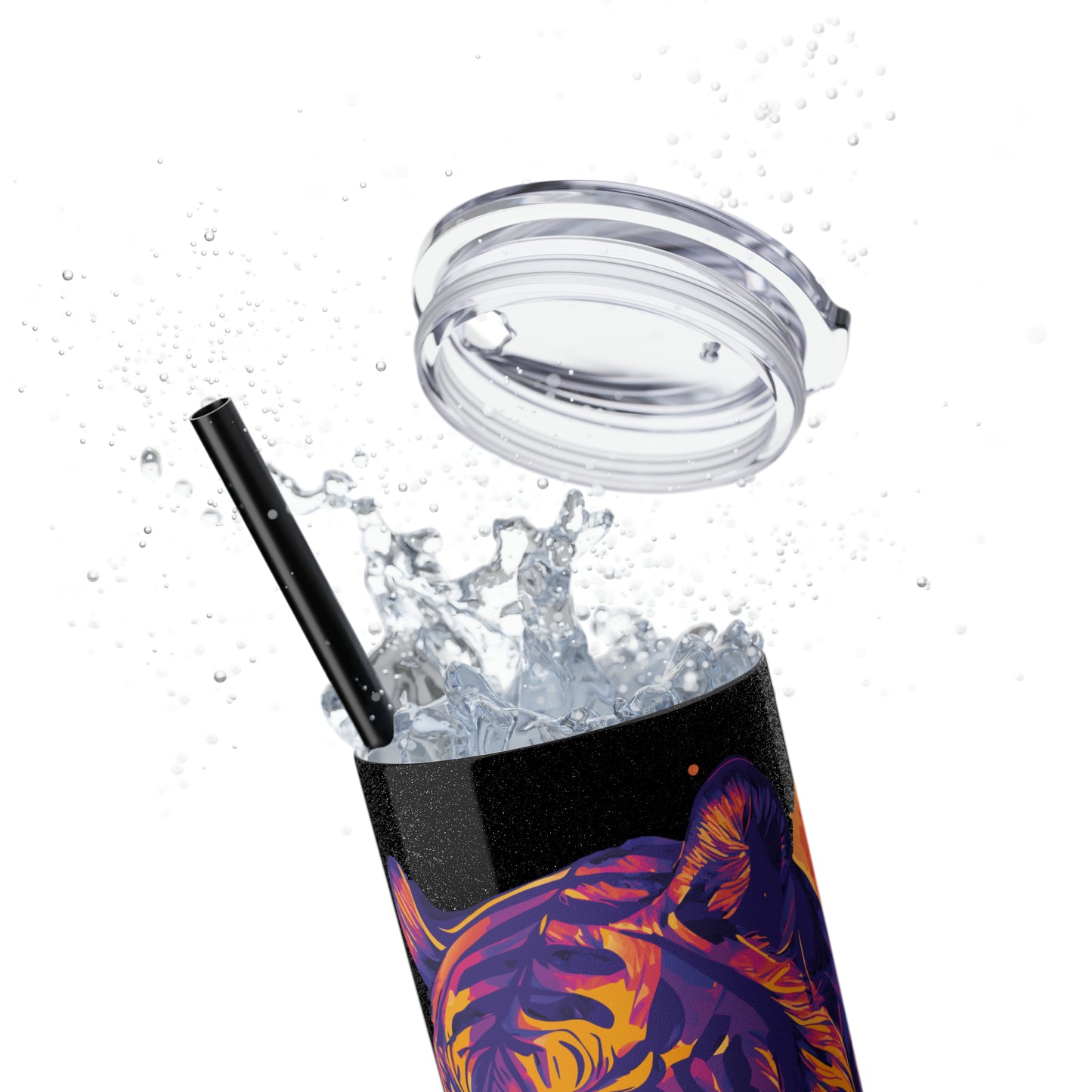 CREATOR: Tiger Graphic Skinny Tumbler with Straw, 20oz (Black Matte Finish or Black Glitter Glossy Finish)