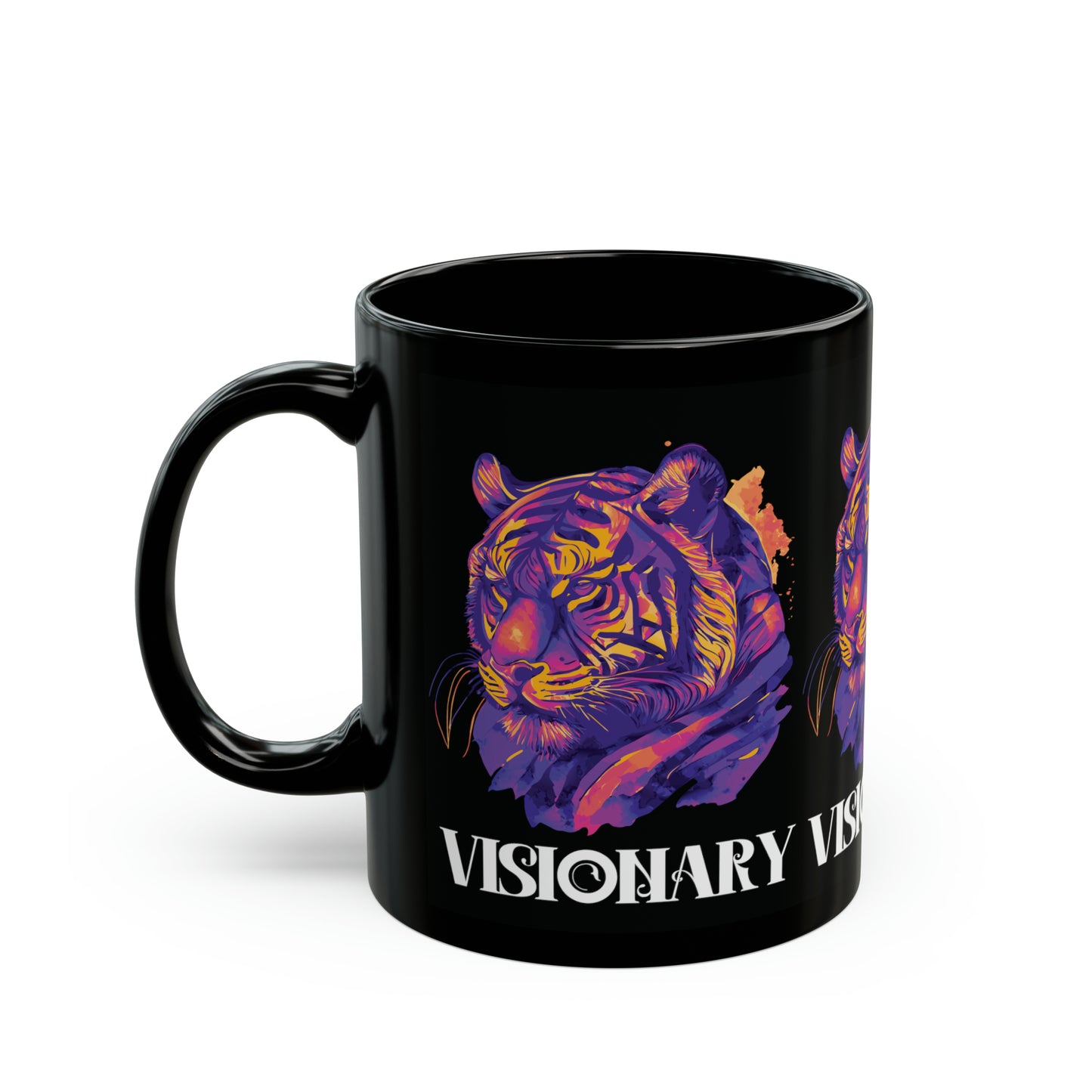 VISIONARY: Tiger Graphic Glossy Black Mug (11oz, 15oz)