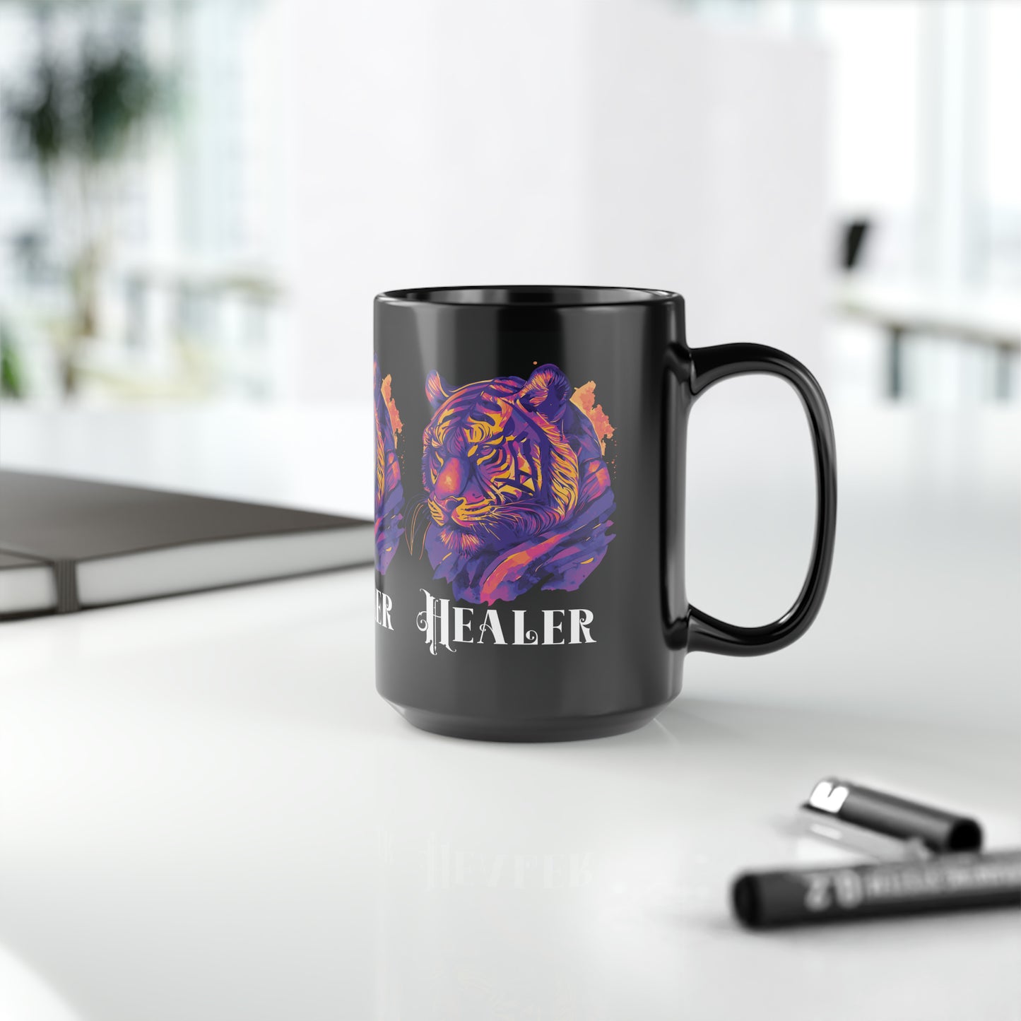 HEALER: Tiger Graphic Glossy Black Mug (11oz, 15oz)