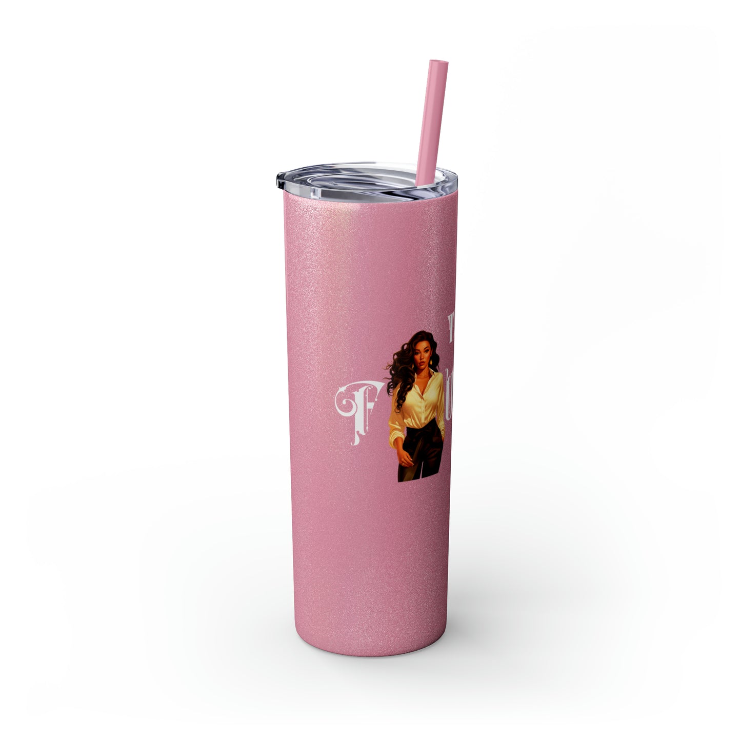 THE FOUNDER: Lady Boss Graphic Skinny Tumbler with Straw, 20oz (Black Matte Finish or Black Glitter Glossy Finish)