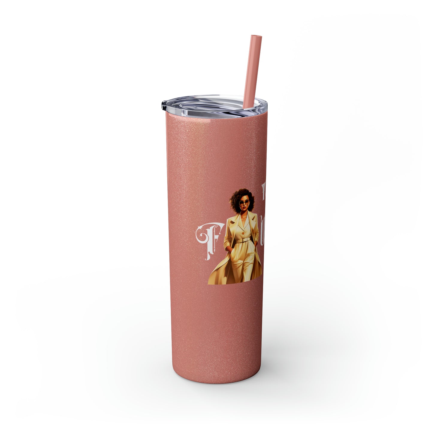 THE FOUNDER: Lady Boss Graphic Skinny Tumbler with Straw, 20oz (Black Matte Finish or Black Glitter Glossy Finish)