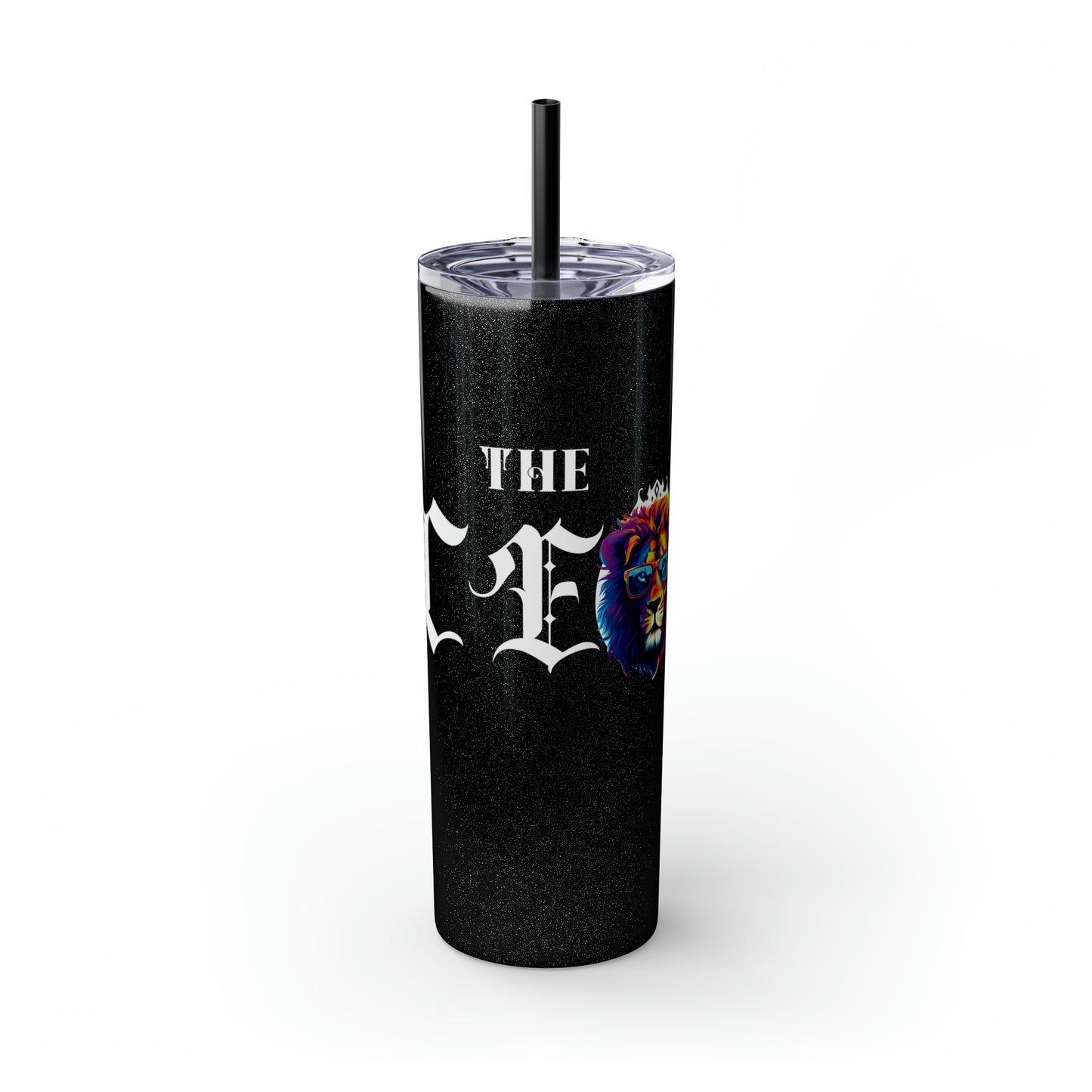 THE CEO: Lion Graphic Skinny Tumbler with Straw, 20oz (Black Matte Finish or Black Glitter Glossy Finish)