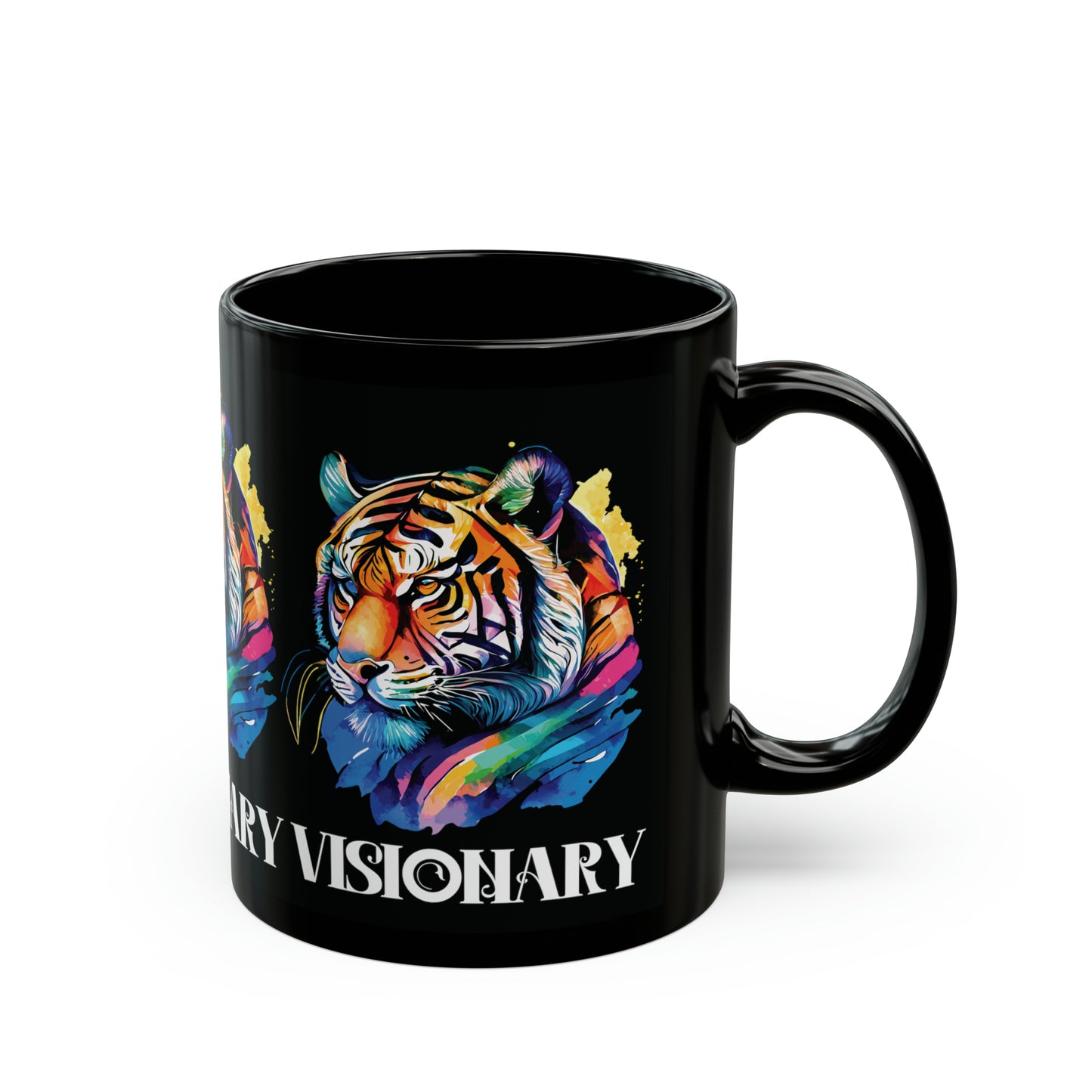 VISIONARY: Tiger Graphic Glossy Black Mug (11oz, 15oz)