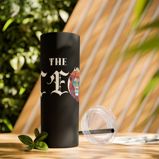 THE CEO: Lion Graphic Skinny Tumbler with Straw, 20oz (Black Matte Finish or Black Glitter Glossy Finish)