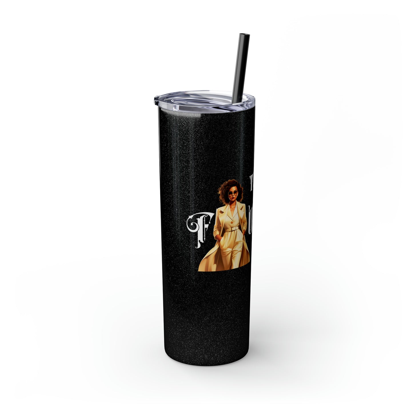 THE FOUNDER: Lady Boss Graphic Skinny Tumbler with Straw, 20oz (Black Matte Finish or Black Glitter Glossy Finish)