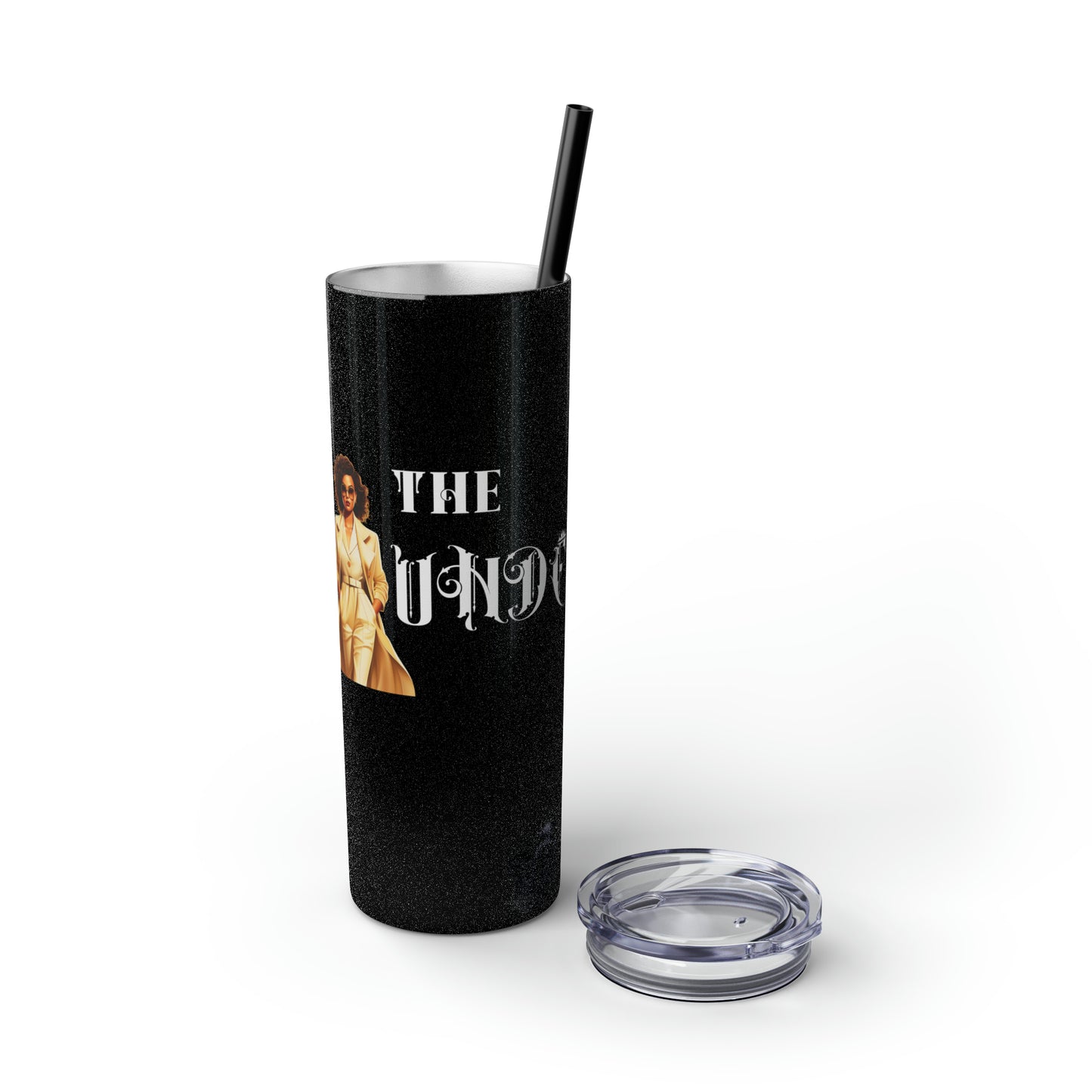 THE FOUNDER: Lady Boss Graphic Skinny Tumbler with Straw, 20oz (Black Matte Finish or Black Glitter Glossy Finish)