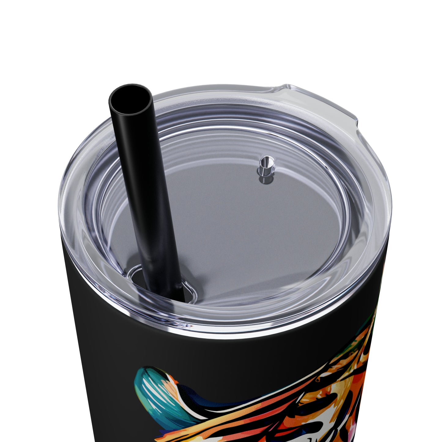 CREATOR: Tiger Graphic Skinny Tumbler with Straw, 20oz (Black Matte Finish or Black Glitter Glossy Finish)