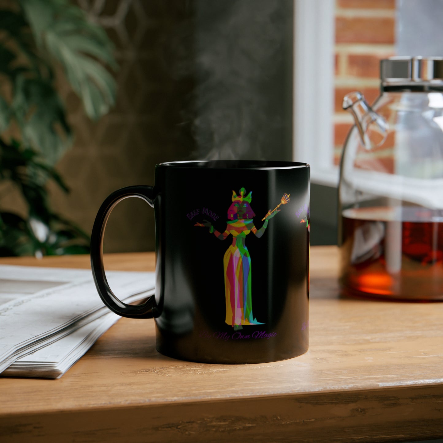 The Psychedelic Empress in Royal Purple: 11oz Black Mug with Glossy Finish