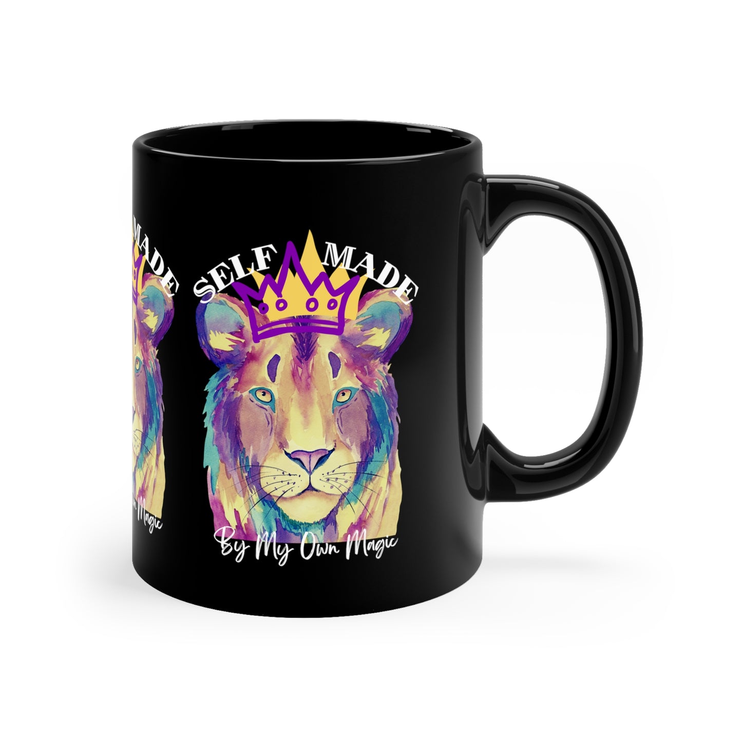 Classic Crown Lion in Royal Purple: 11oz Black Mug with Glossy Finish