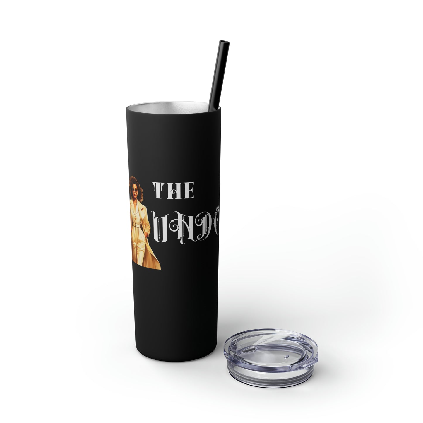 THE FOUNDER: Lady Boss Graphic Skinny Tumbler with Straw, 20oz (Black Matte Finish or Black Glitter Glossy Finish)