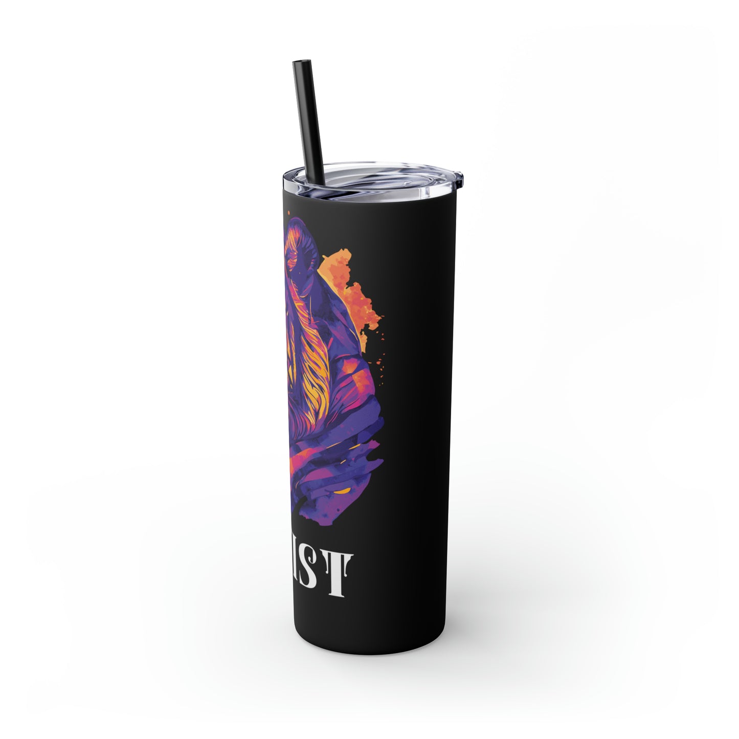 ARTIST: Tiger Graphic Skinny Tumbler with Straw, 20oz (Black Matte Finish or Black Glitter Glossy Finish)