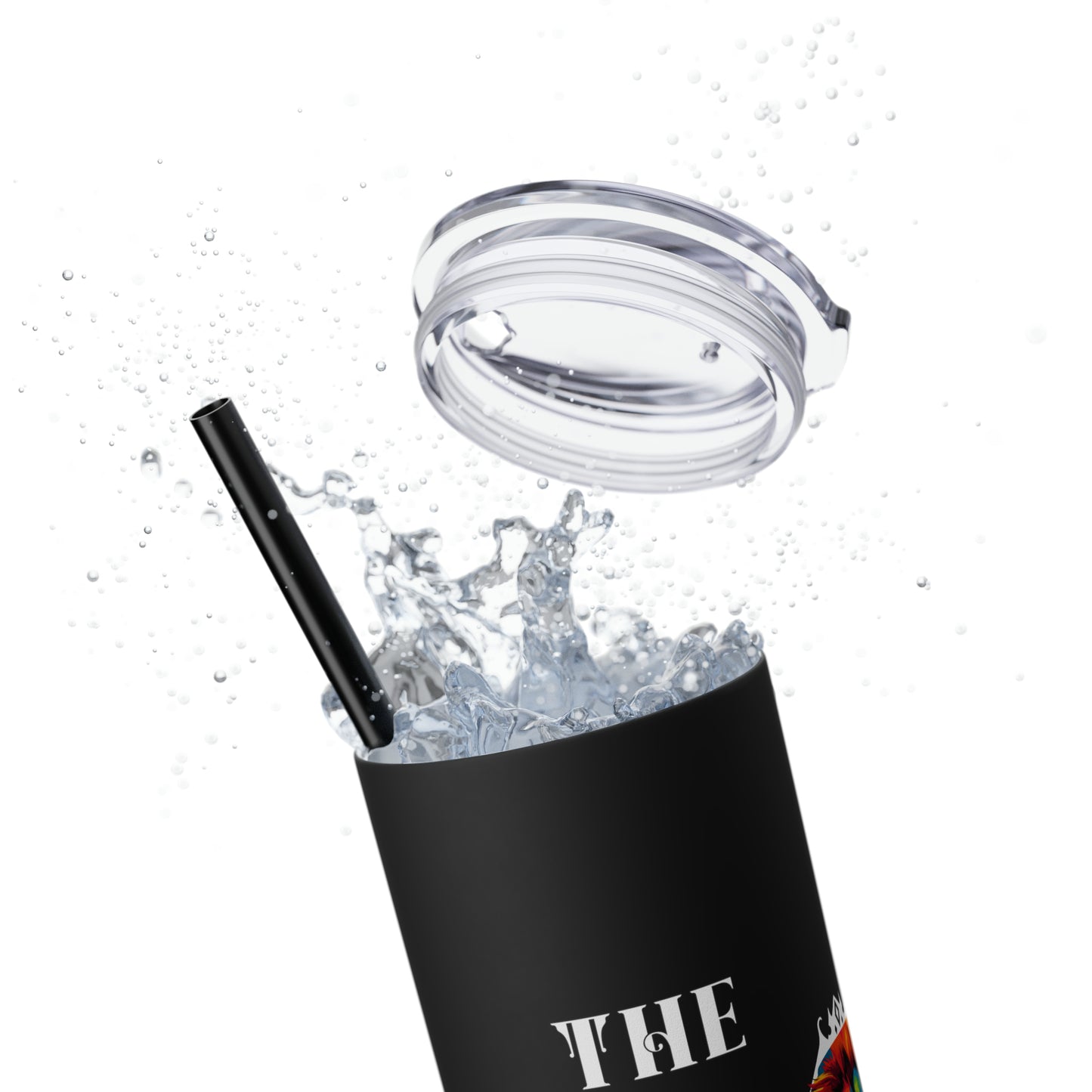 THE CEO: Lion Graphic Skinny Tumbler with Straw, 20oz (Black Matte Finish or Black Glitter Glossy Finish)