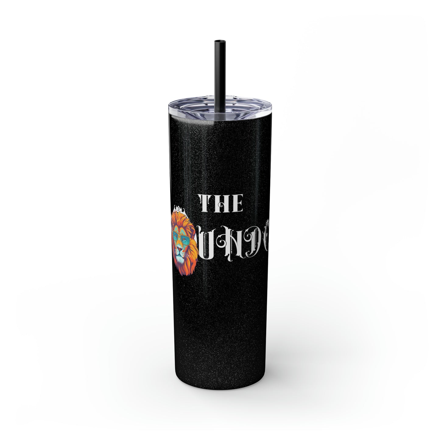 THE FOUNDER: Lion Graphic Skinny Tumbler with Straw, 20oz (Black Matte Finish or Black Glitter Glossy Finish)