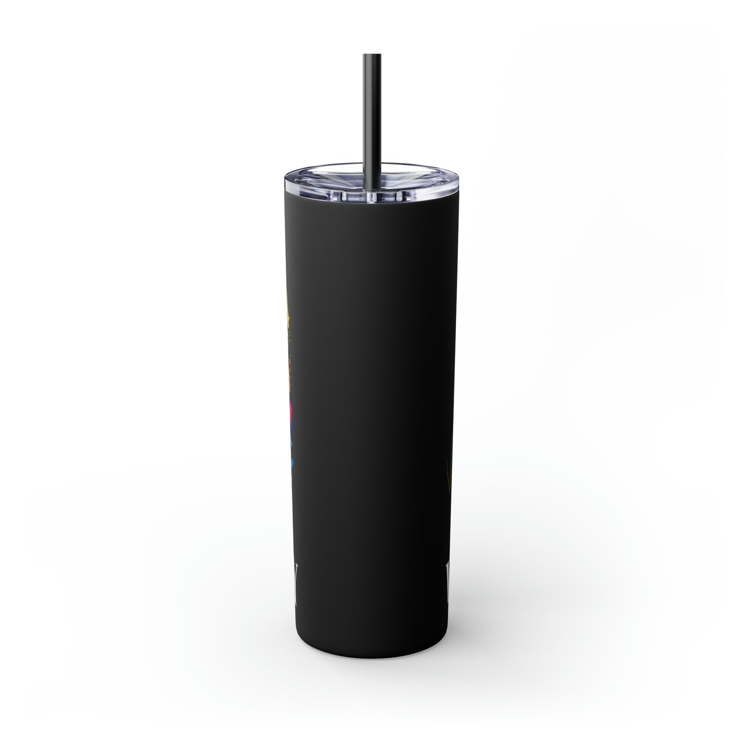 VISIONARY: Tiger Graphic Skinny Tumbler with Straw, 20oz (Black Matte Finish or Black Glitter Glossy Finish)