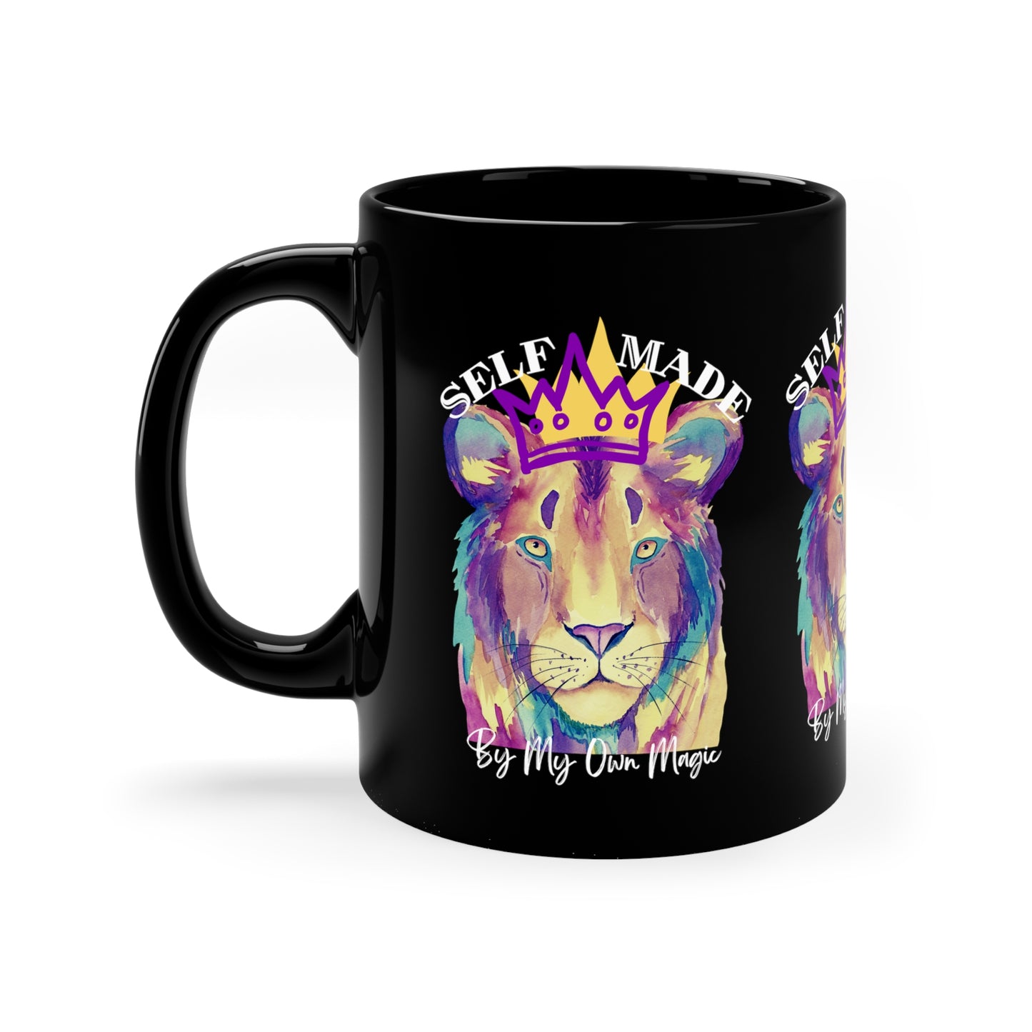 Classic Crown Lion in Royal Purple: 11oz Black Mug with Glossy Finish