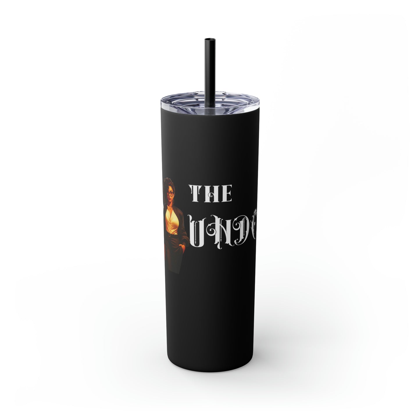 THE FOUNDER: Lady Boss Graphic Skinny Tumbler with Straw, 20oz (Black Matte Finish or Black Glitter Glossy Finish)