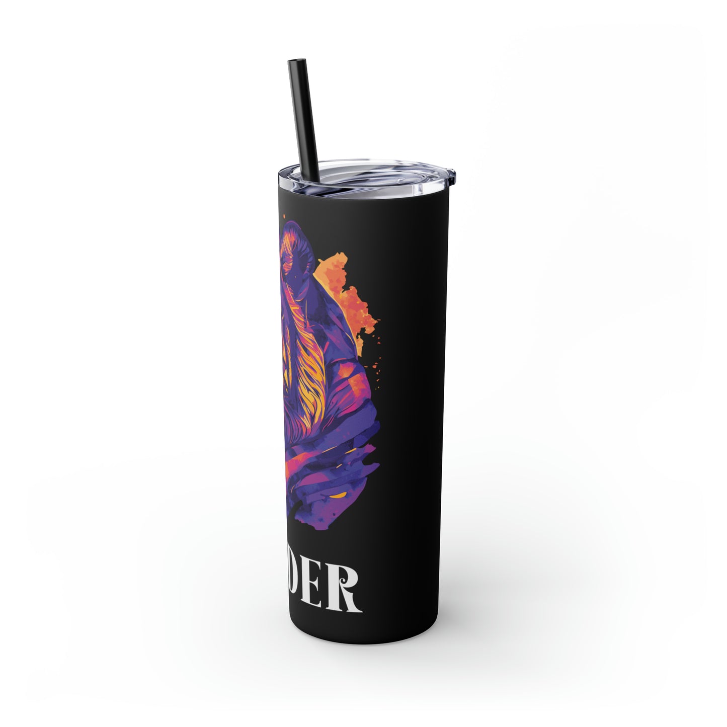 LEADER: Tiger Graphic Skinny Tumbler with Straw, 20oz (Black Matte Finish or Black Glitter Glossy Finish)