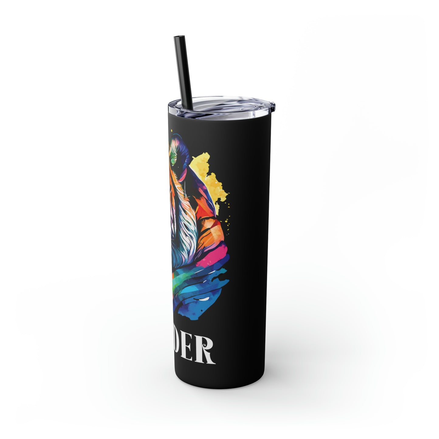 BUILDER: Tiger Graphic Skinny Tumbler with Straw, 20oz (Black Matte Finish or Black Glitter Glossy Finish)