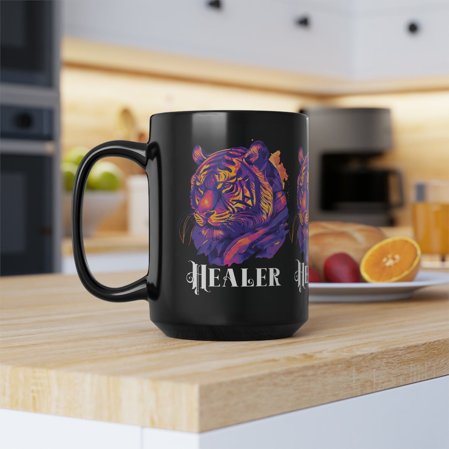 HEALER: Tiger Graphic Glossy Black Mug (11oz, 15oz)