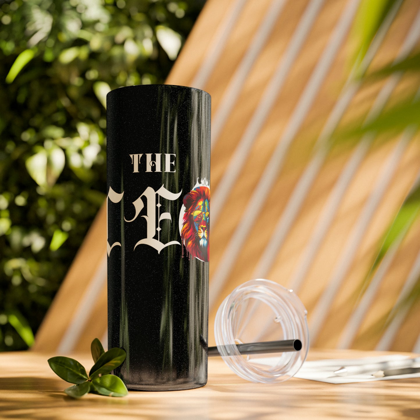 THE CEO: Lion Graphic Skinny Tumbler with Straw, 20oz (Black Matte Finish or Black Glitter Glossy Finish)