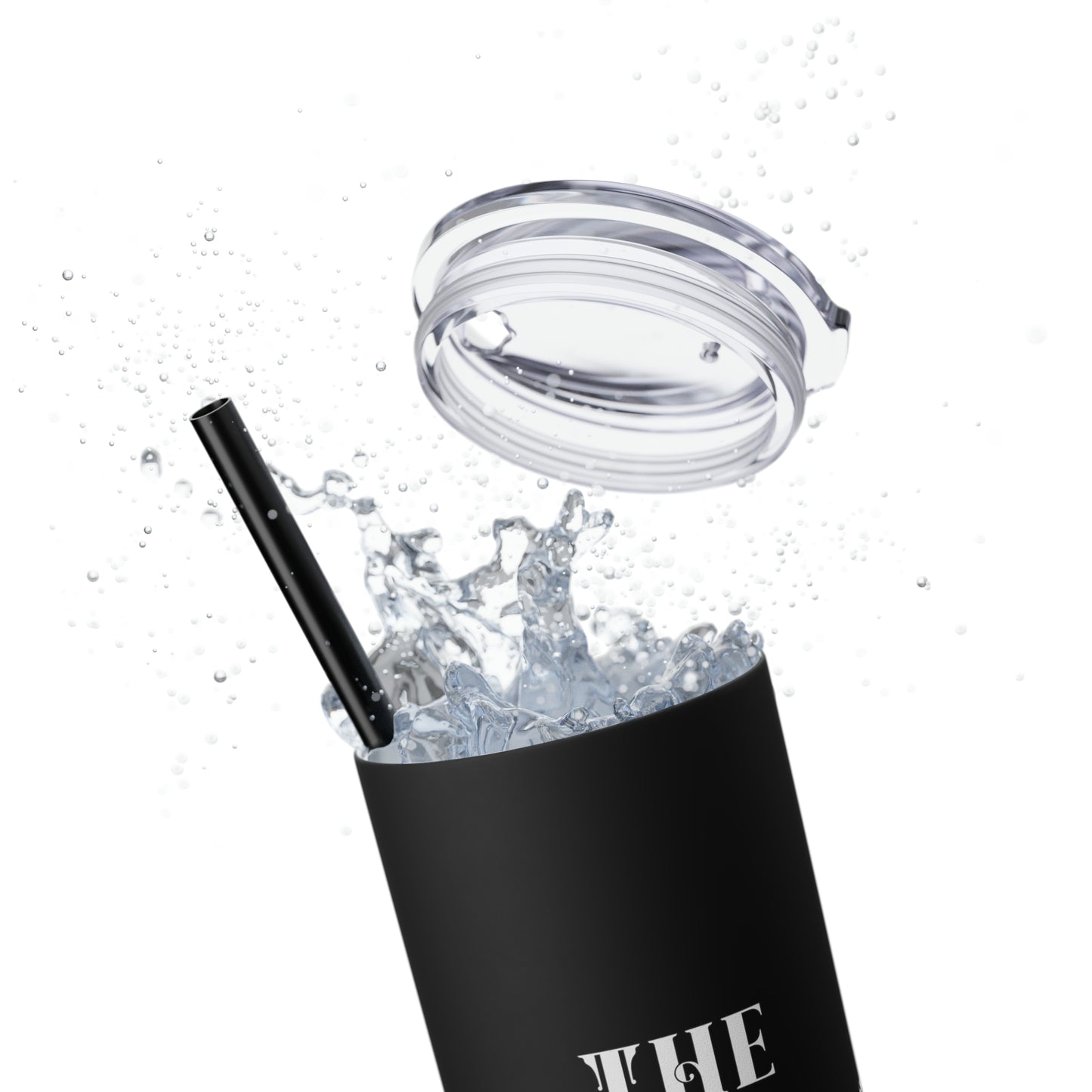 THE FOUNDER: Lion Graphic Skinny Tumbler with Straw, 20oz (Black Matte Finish or Black Glitter Glossy Finish)