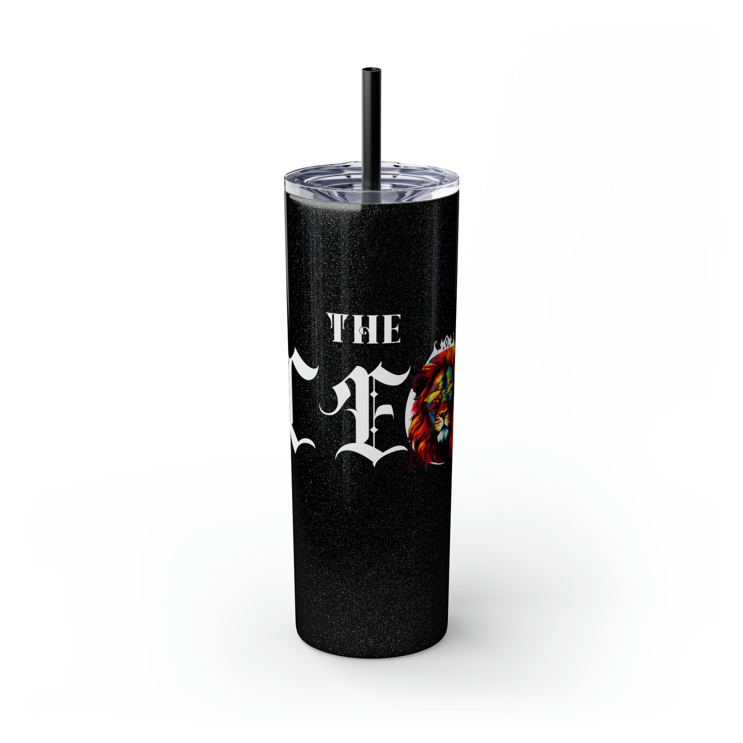 THE CEO: Lion Graphic Skinny Tumbler with Straw, 20oz (Black Matte Finish or Black Glitter Glossy Finish)