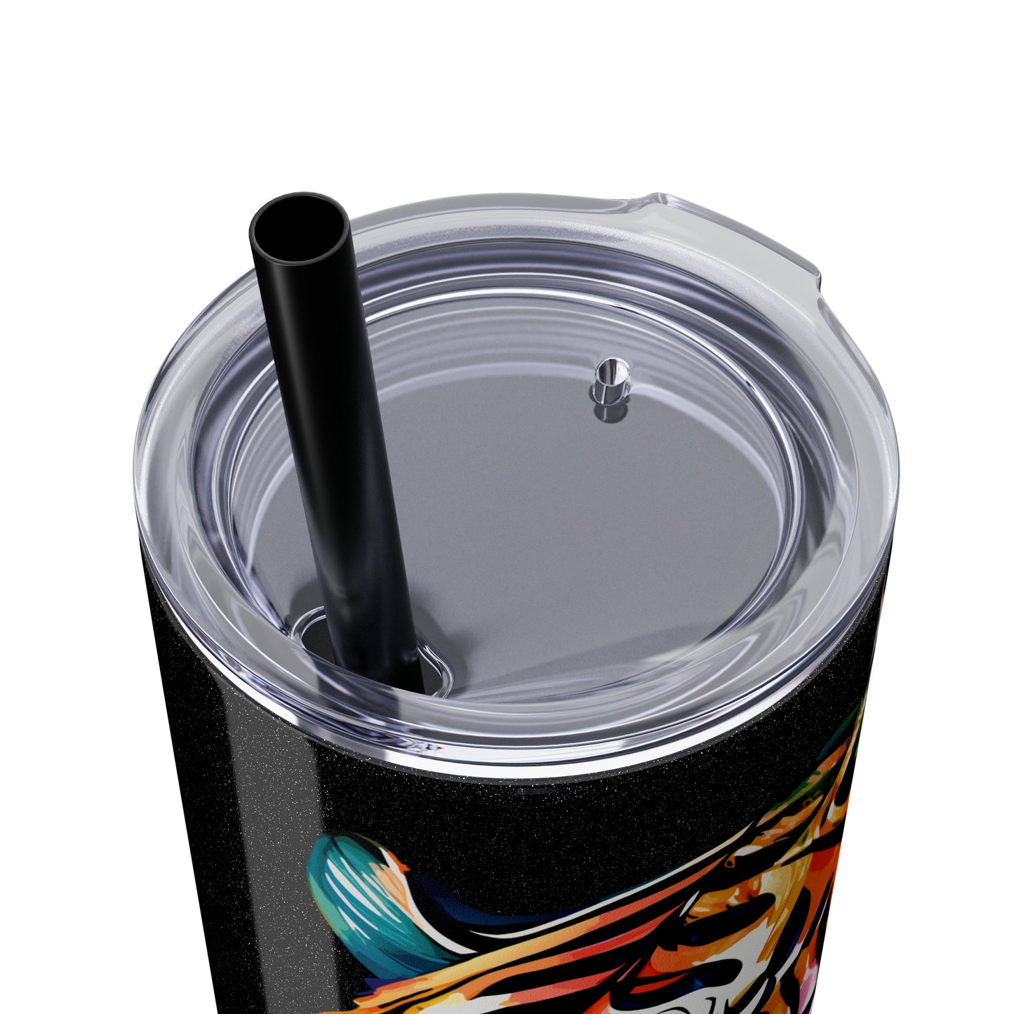 ARTIST: Tiger Graphic Skinny Tumbler with Straw, 20oz (Black Matte Finish or Black Glitter Glossy Finish)