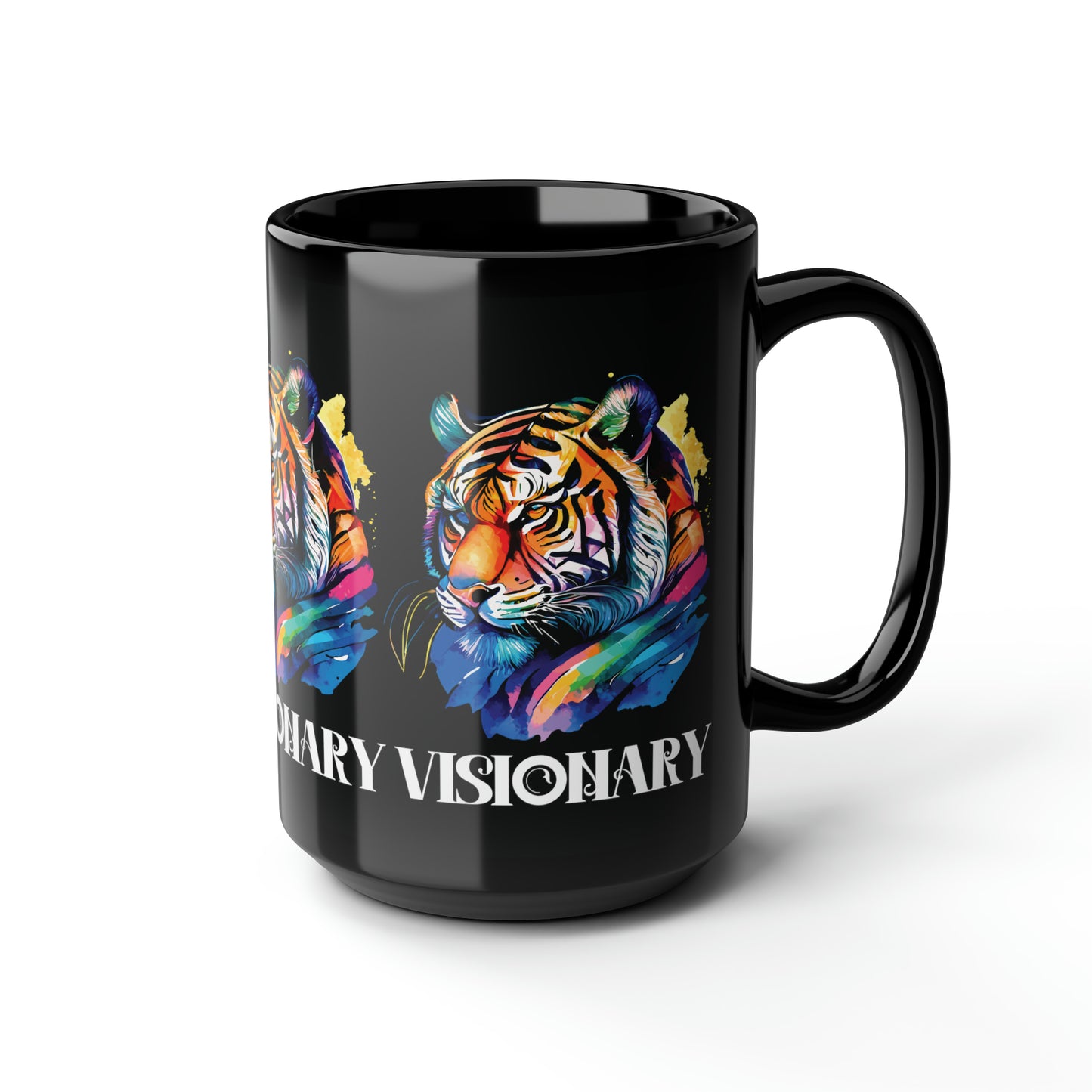 VISIONARY: Tiger Graphic Glossy Black Mug (11oz, 15oz)