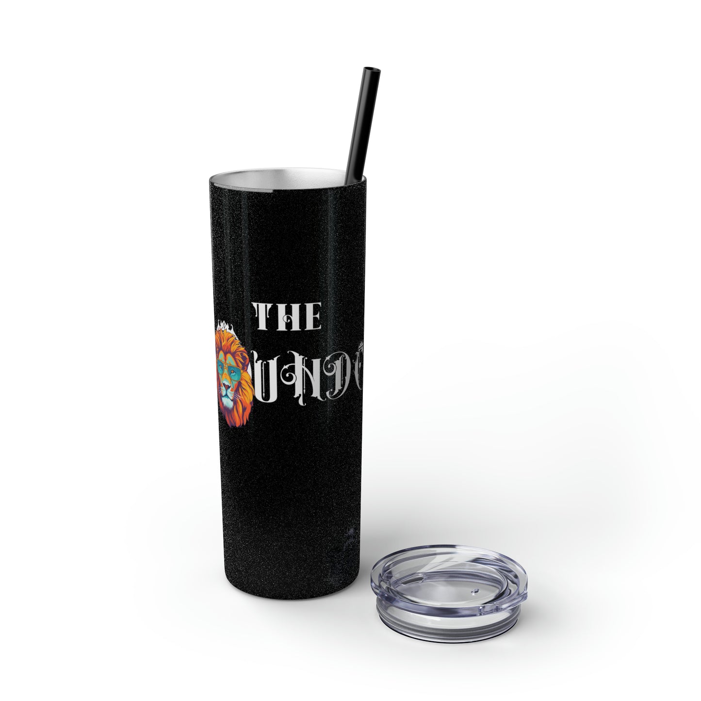 THE FOUNDER: Lion Graphic Skinny Tumbler with Straw, 20oz (Black Matte Finish or Black Glitter Glossy Finish)