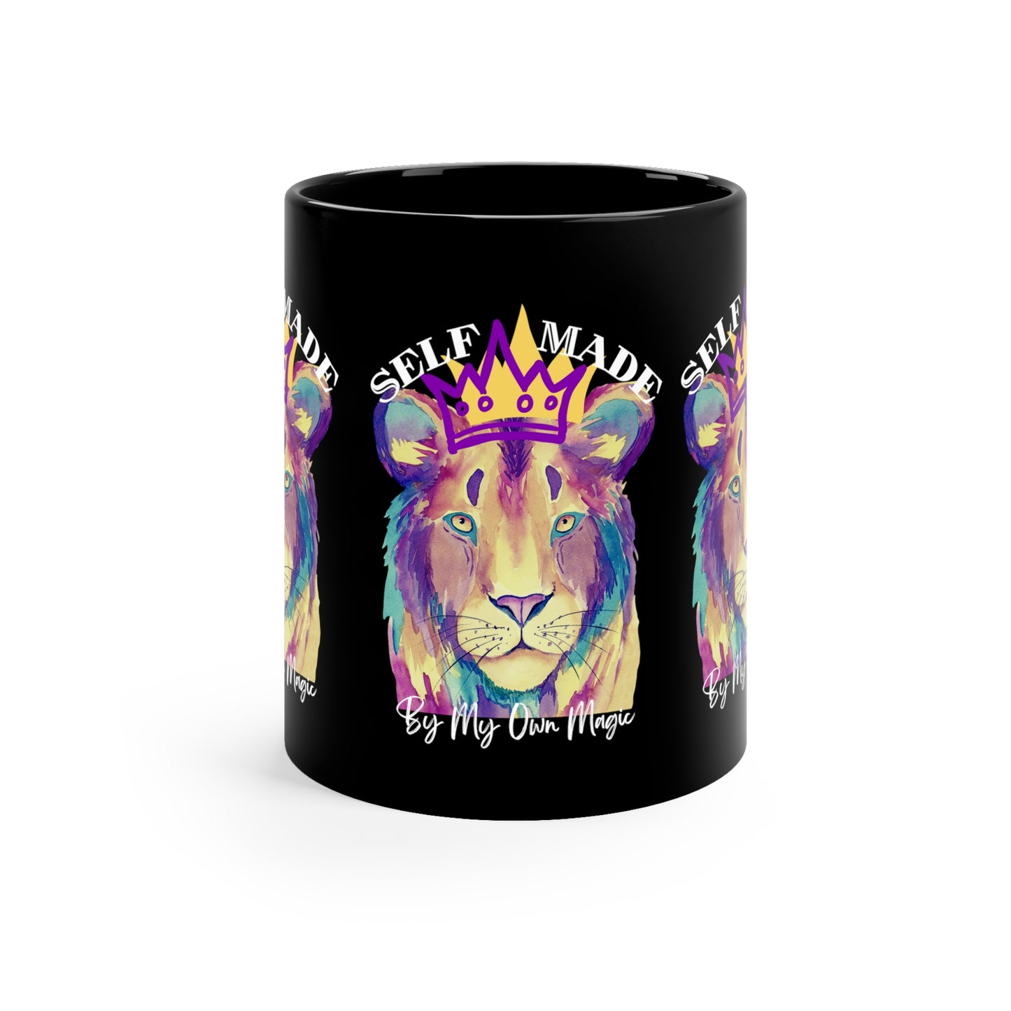 Classic Crown Lion in Royal Purple: 11oz Black Mug with Glossy Finish