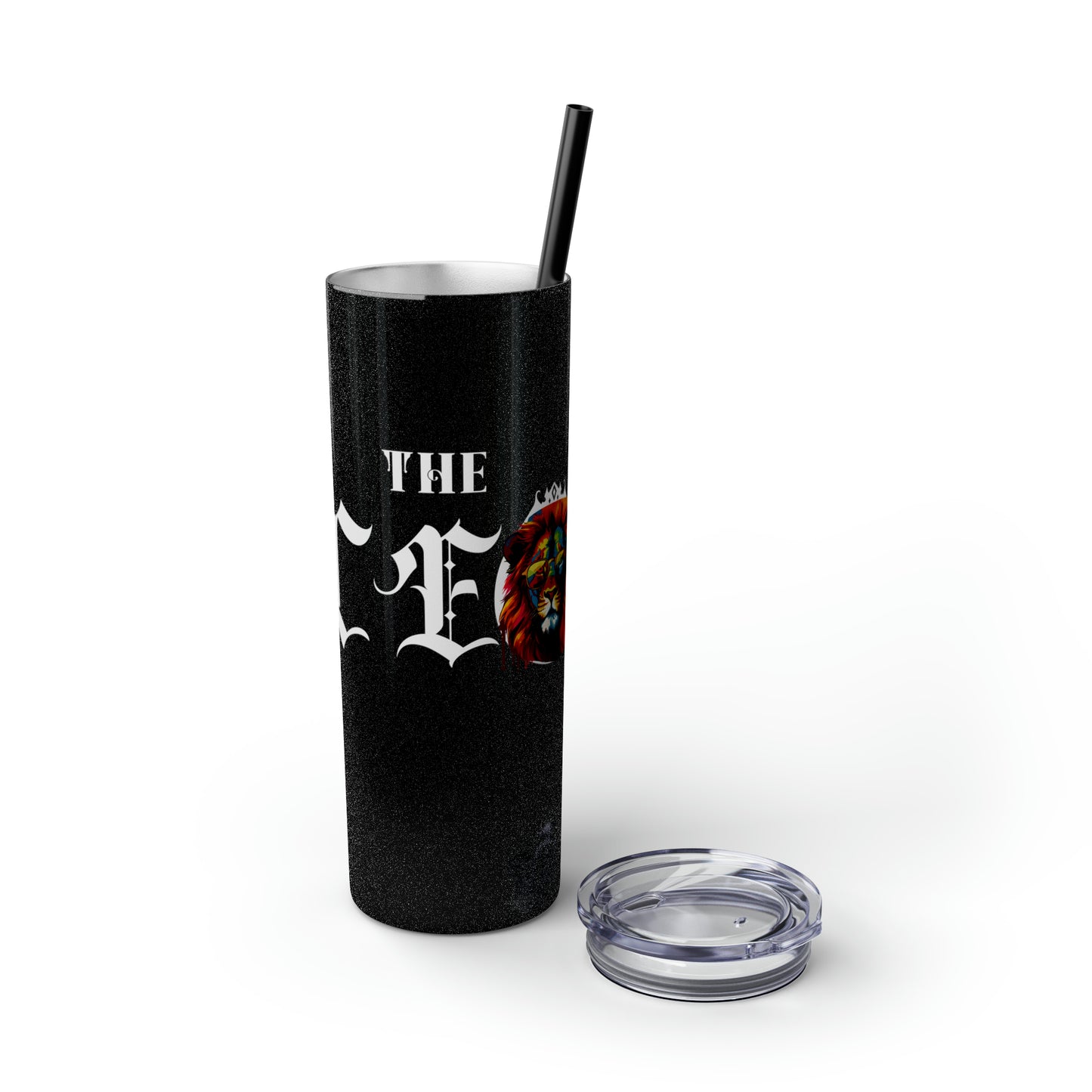 THE CEO: Lion Graphic Skinny Tumbler with Straw, 20oz (Black Matte Finish or Black Glitter Glossy Finish)