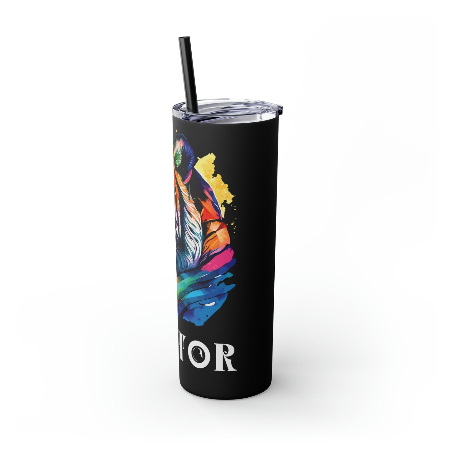 CREATOR: Tiger Graphic Skinny Tumbler with Straw, 20oz (Black Matte Finish or Black Glitter Glossy Finish)