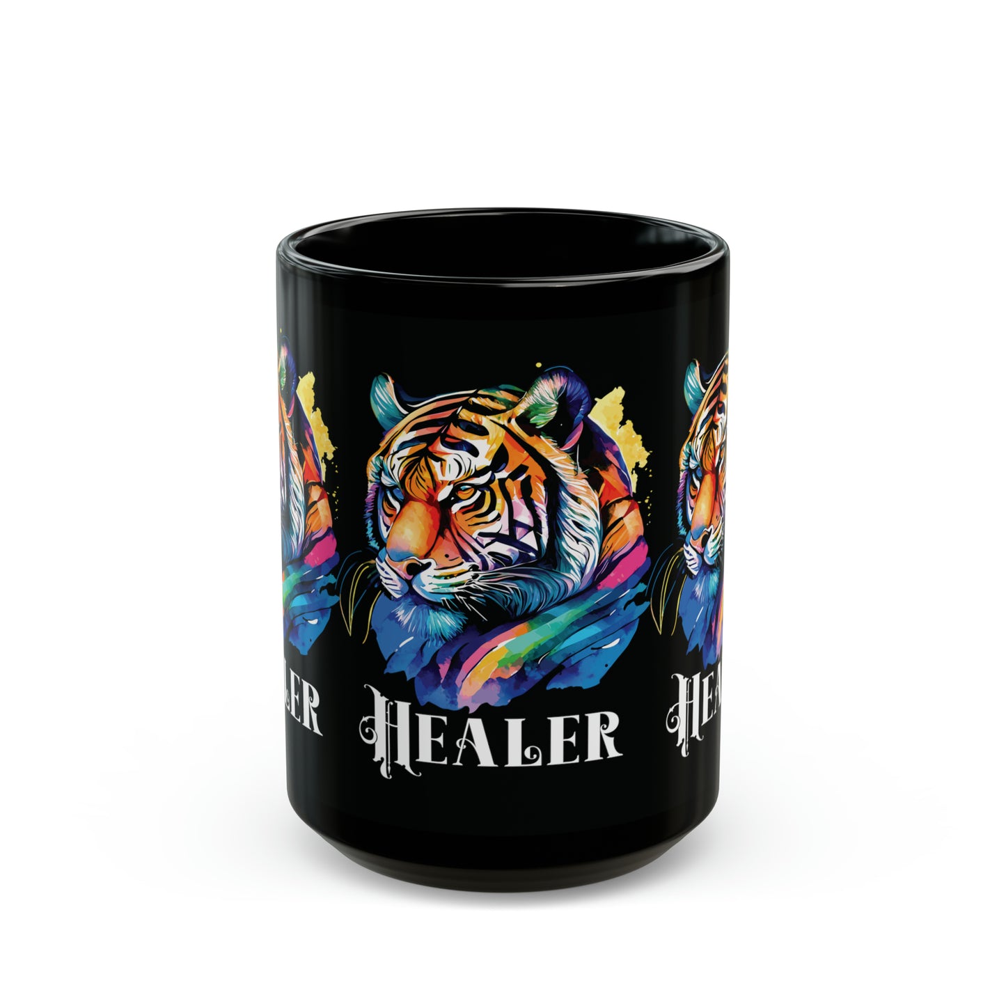 HEALER: Tiger Graphic Glossy Black Mug (11oz, 15oz)