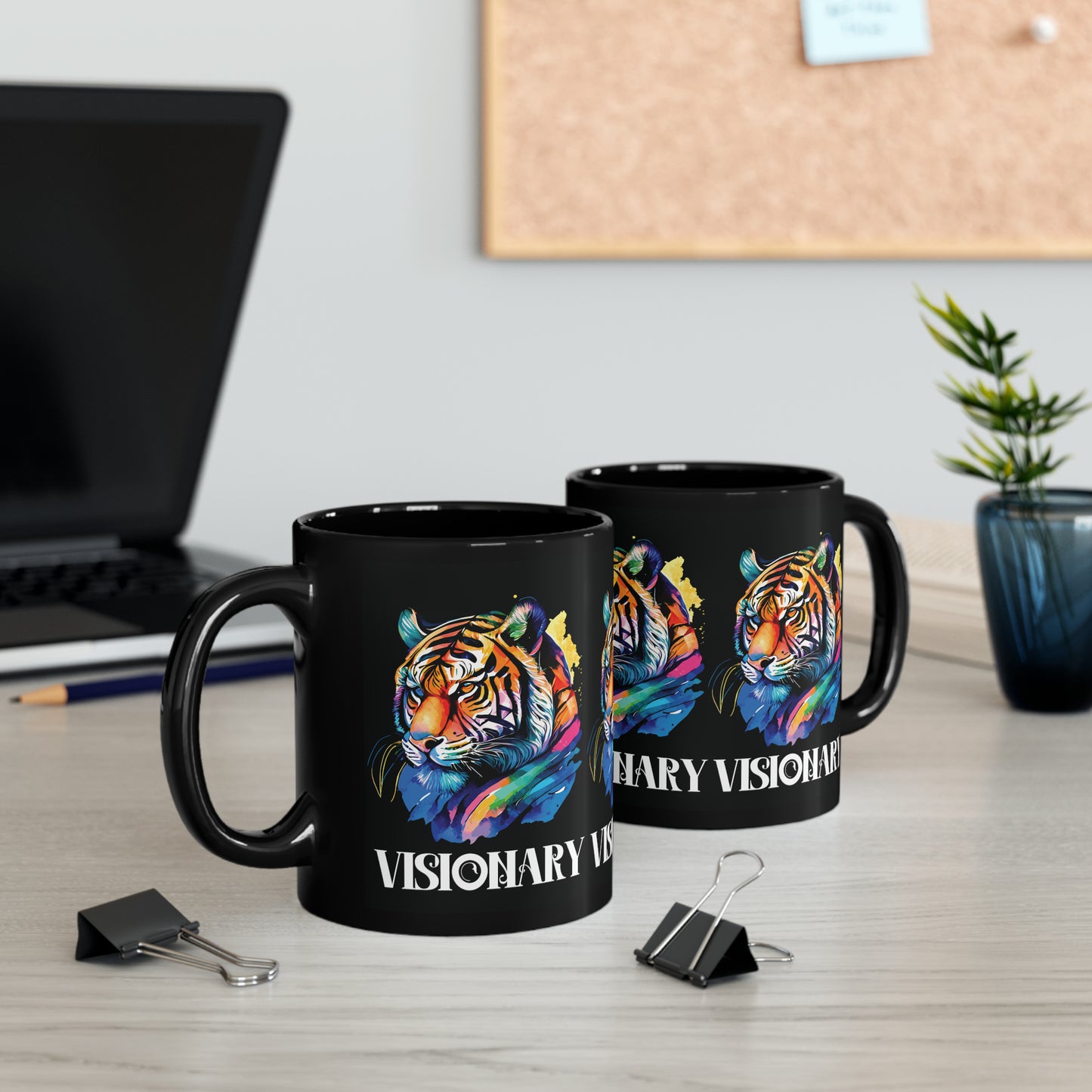 VISIONARY: Tiger Graphic Glossy Black Mug (11oz, 15oz)