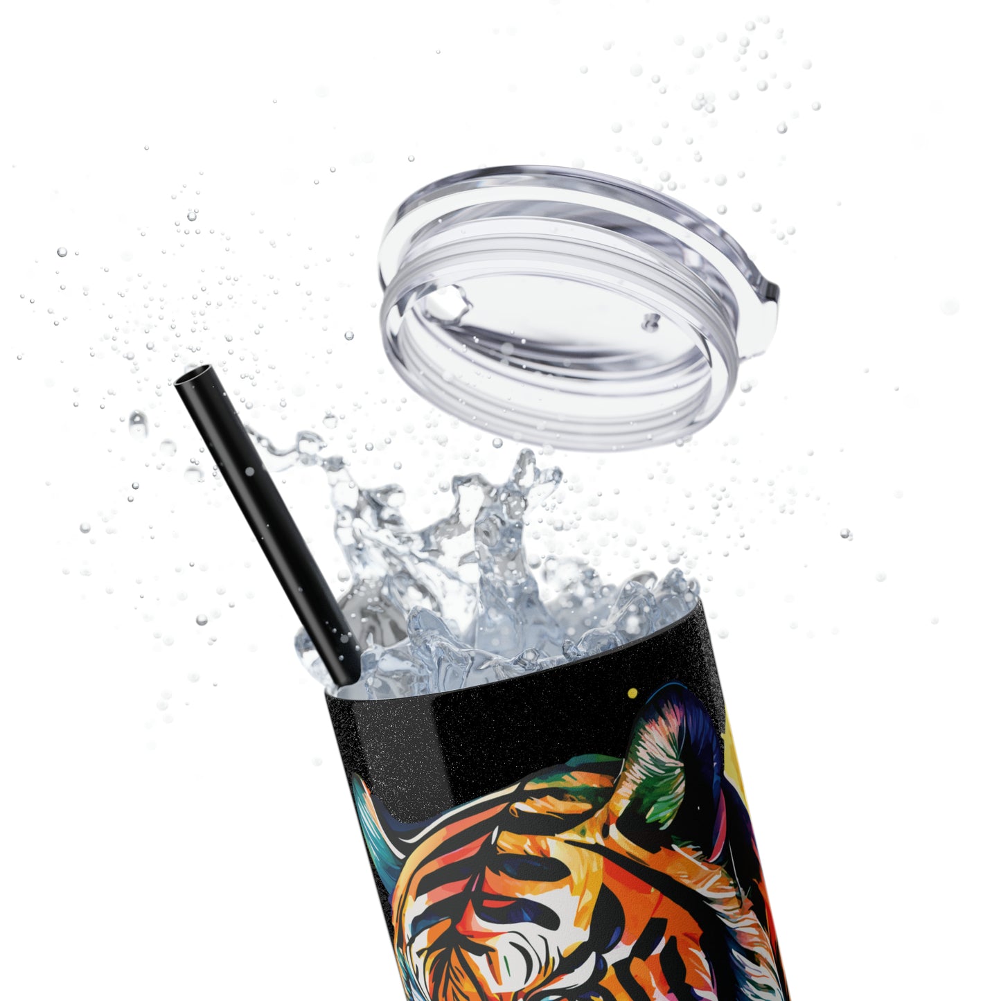 CREATOR: Tiger Graphic Skinny Tumbler with Straw, 20oz (Black Matte Finish or Black Glitter Glossy Finish)