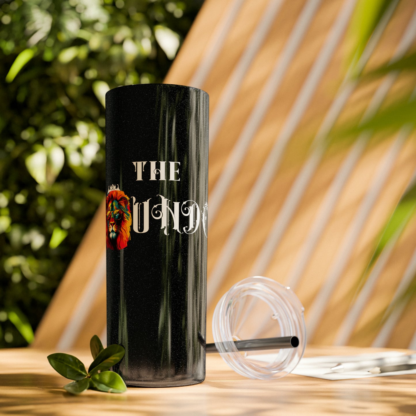 THE FOUNDER: Lion Graphic Skinny Tumbler with Straw, 20oz (Black Matte Finish or Black Glitter Glossy Finish)